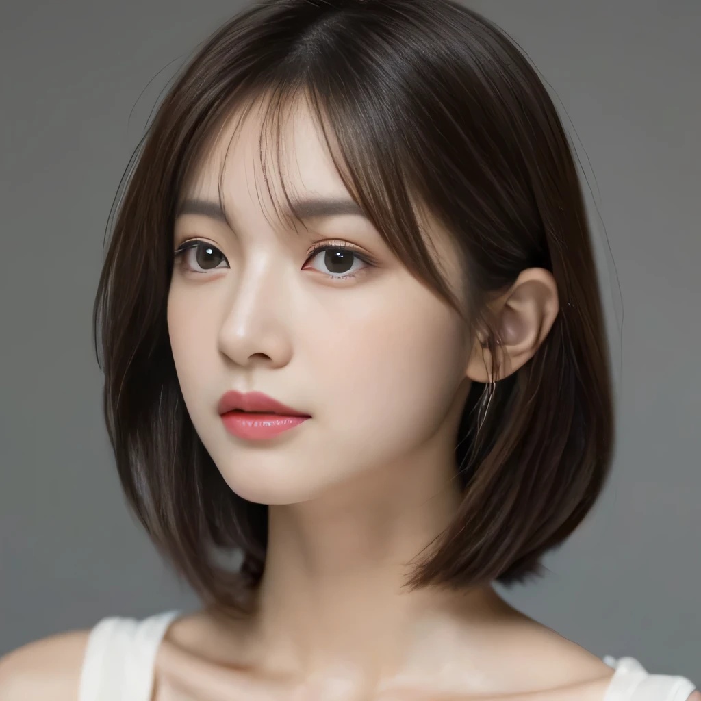 One woman sits, Looking down at a woman from above, woman looks at viewer,  looking at camera, beautiful clavicle, broad shoulders, Beautiful woman, 15 years old, viewer&#39;point of view, Shirt with visible collarbone, cute, look up, turn towards me, Emphasis on the clavicle, random hairstyle, beautiful eyes, double, Irojirou, like an idol, disco, 