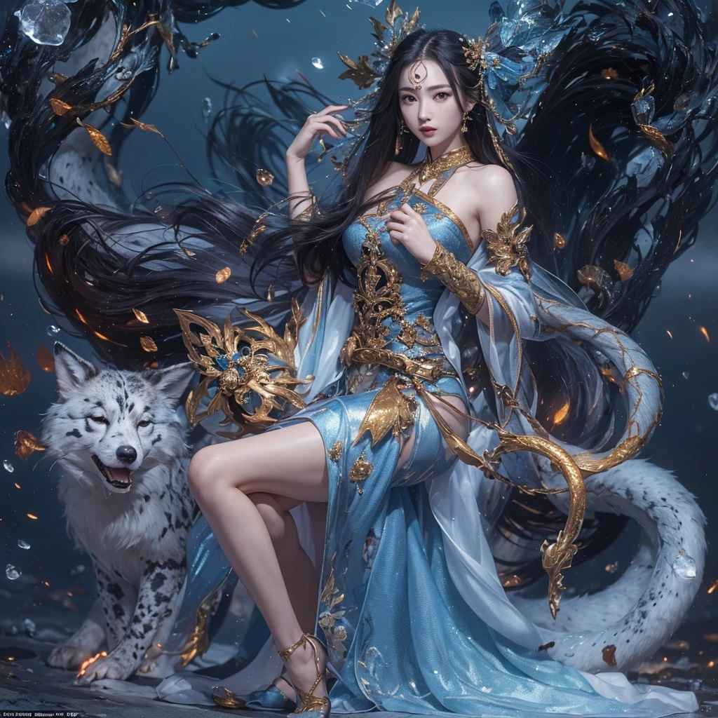 Feitian Nine Tails Light Blue Celestial Master Flame Hairy Fox Star,novel,Torch Night Black Gold Orange Snake Print Silk Trousers,Rouge Diamond Tulle Sheer Lizard Print,Fat girl flying in space in the snow 1:900 miniatures,Front view,pure transparency,put on boxing gloves,Wear gold-framed reflective sunglasses,Panoramic super wide angle,very happy,Authentic and delicate texture,Strong visual impact,Super detailed,dream girl,delicate face型,beautiful eyes,Hair floating in the air, Cherry style,Zhou Xiaotong,crystal clear,Good sense of perspective,Light and shadow effects,16K smooth,surface reflected light,flowing black hair,Water Goddess 32K,complicated,grace,Very detailed,magnificent,digital photography,Autumn Cowboy Shooting,Surrealism,broken ruby,defeat magic,Water magic entanglement,(masterpiece,movie lighting,beautiful eyes:1.2),high dynamic range,void 5 energy storm,(china 1 girl,black eyes:1.5),rouge skin,glowing skin,(sit on stone:1.5),delicate face,black hair,Put on gorgeous golden armor,take off shoulders,,short skirt,beautiful golden armor,it'It's raining,beautiful big breasts,looking at the audience,Turn your back to the camera,masterpiece,side,side portrait close-up