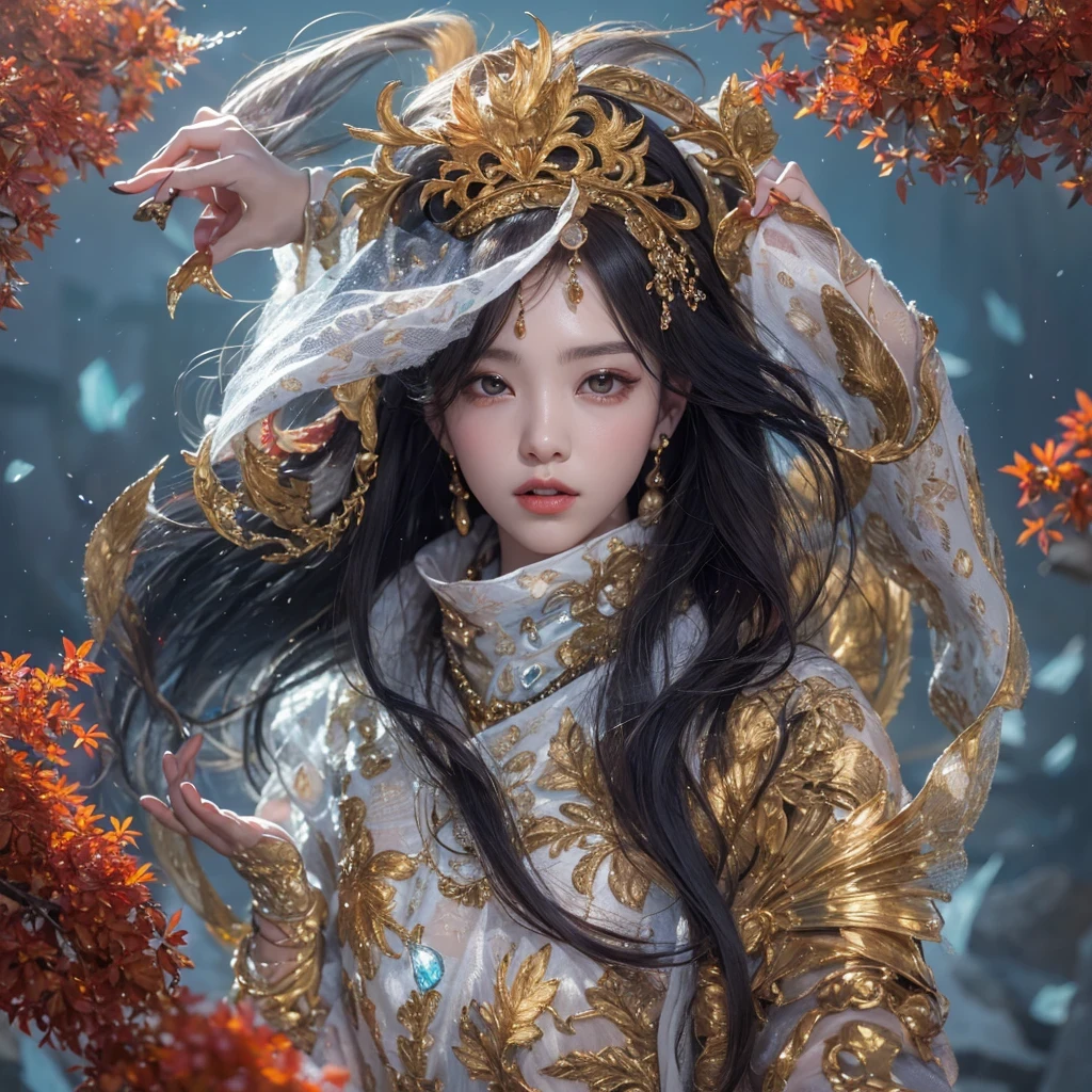 Feitian Nine Tails Light Blue Celestial Master Flame Hairy Fox Star，novel，Torch Night Black Gold Orange Snake Print Silk Trousers，Rouge Diamond Tulle Sheer Lizard Print，Fat girl flying in space in the snow 1:900 miniatures，Front view，pure transparency，put on boxing gloves，Wear gold-framed reflective sunglasses，Panoramic super wide angle，very happy，Authentic and delicate texture，Strong visual impact，Super detailed，dream girl，delicate face型，beautiful eyes，Hair floating in the air， Cherry style，Zhou Xiaotong，crystal clear，Good sense of perspective，Light and shadow effects，16K smooth，surface reflected light，flowing black hair，Water Goddess 32K，complicated，grace，Very detailed，magnificent，digital photography，Autumn Cowboy Shooting，Surrealism，broken ruby，defeat magic，Water magic entanglement，（masterpiece，movie lighting，beautiful eyes：1.2），high dynamic range，void 5 energy storm，(china 1 girl，black eyes:1.5），rouge skin，glowing skin，(sit on stone：1.5），delicate face，black hair，Put on gorgeous golden armor，take off shoulders，，short skirt，beautiful golden armor，it&#39;It&#39;s raining，beautiful big breasts，looking at the audience，Turn your back to the camera，masterpiece，side,side portrait close-up