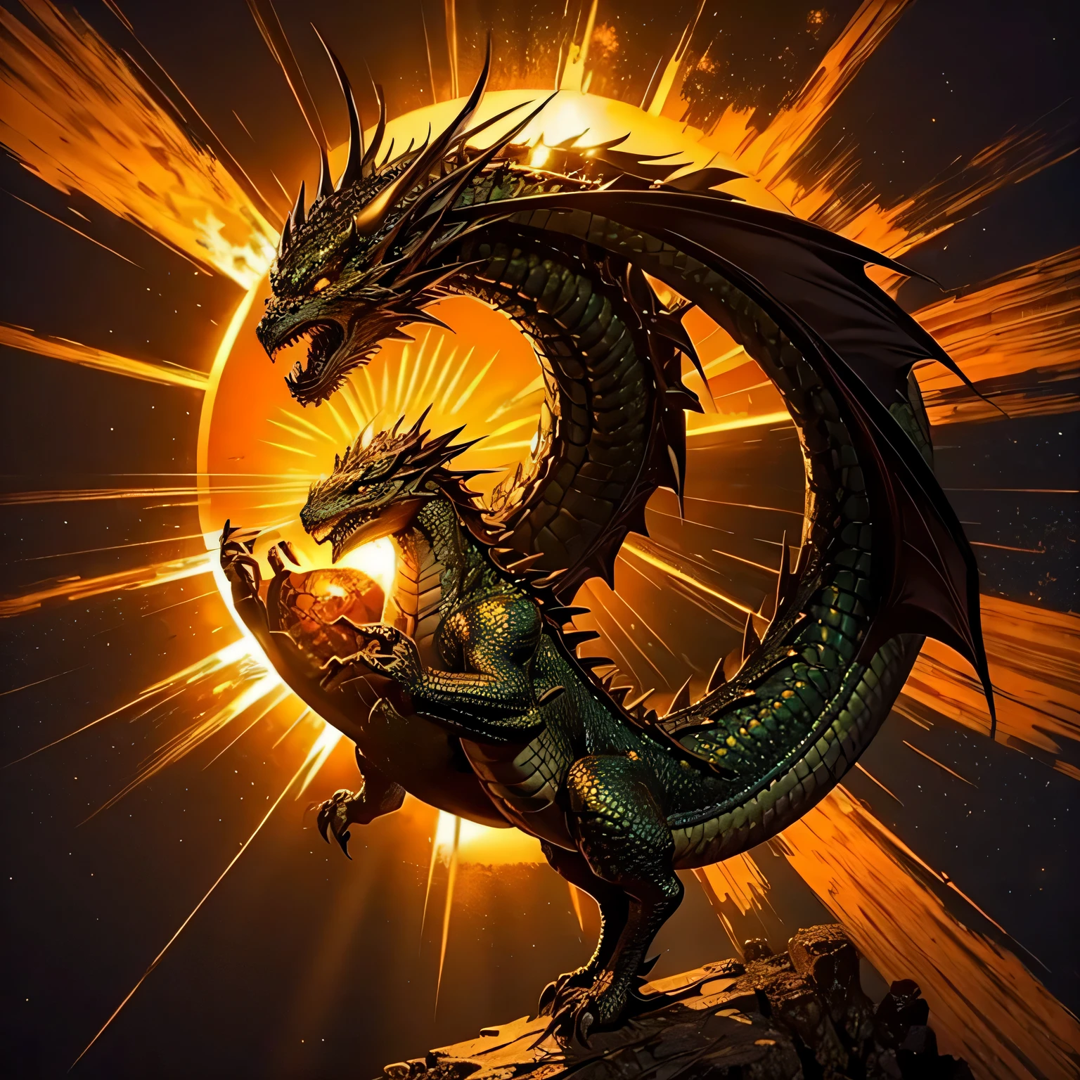 Dragon with a sun in his hand