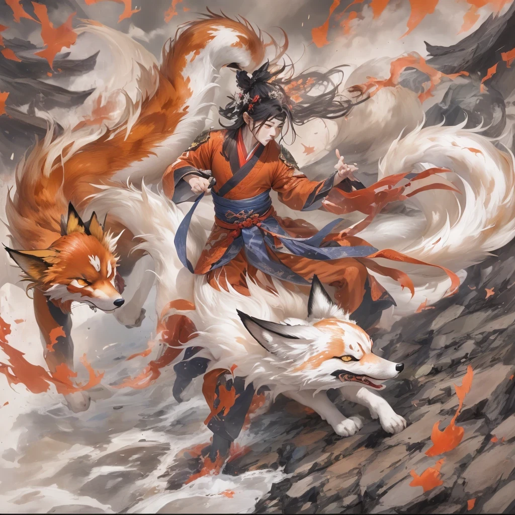 Nine-tailed fox 32k,red and white仙魔界, Chance encounter with Liu Hanshu, He saw his old self in him, Decided to accept him as a disciple, teach him how to protect himself, But because of the hidden star map, Phoenix and the Liu family、Jade Sword Sect builds relationships, Beginning with the death of Liu Hanshu, Qin Yu embarked on the road of confrontation with powerful enemies, work hard, make yourself stronger, Stick to your core path of justice, (nine-tailed fox)eyes full of anger,red and whitenine-tailed fox握緊了拳頭,dash forward,Give the opponent a fatal blow,full body lesbian,Full body nine-tailed fox male mage 32k(傑作canyon超HD)Phoenix(canyon)climb the streets, explosion scene(nine-tailed fox), (dragon), nine-tailed fox憤怒的戰鬥姿態, looking at the ground, batik linen headscarf, 中國red and white圖案長袖服裝, canyonred and whitenine-tailed fox(abstract acrylic splash:1.2)red and white(realistically:1.4),black hair,flour fluttering,rainbow background, high resolution, detail, RAW photos, Sharp Re, Nikon D850 film photo by Jefferies Lee 4 Kodak Portra 400 camera F1.6 guns, colorful, Ultra-realistic and vivid textures, dramatic lighting, Unreal Engine Art Station Trend, Sinest 800,red and white飄逸的霧氣,(((叢林canyon)))The injured line up in the street(OK)climb the streets,Movie Master Instant Image Quality(masterpiece,HD,Ultra high quality,32k) (linen batik scarf), fighting stance, looking at the ground, Linen bandana, 中國nine-tailed fox圖案長袖服裝, 早上的nine-tailed fox(Abstract gouache splash:1.2), dark clouds lightning background,sprinkling