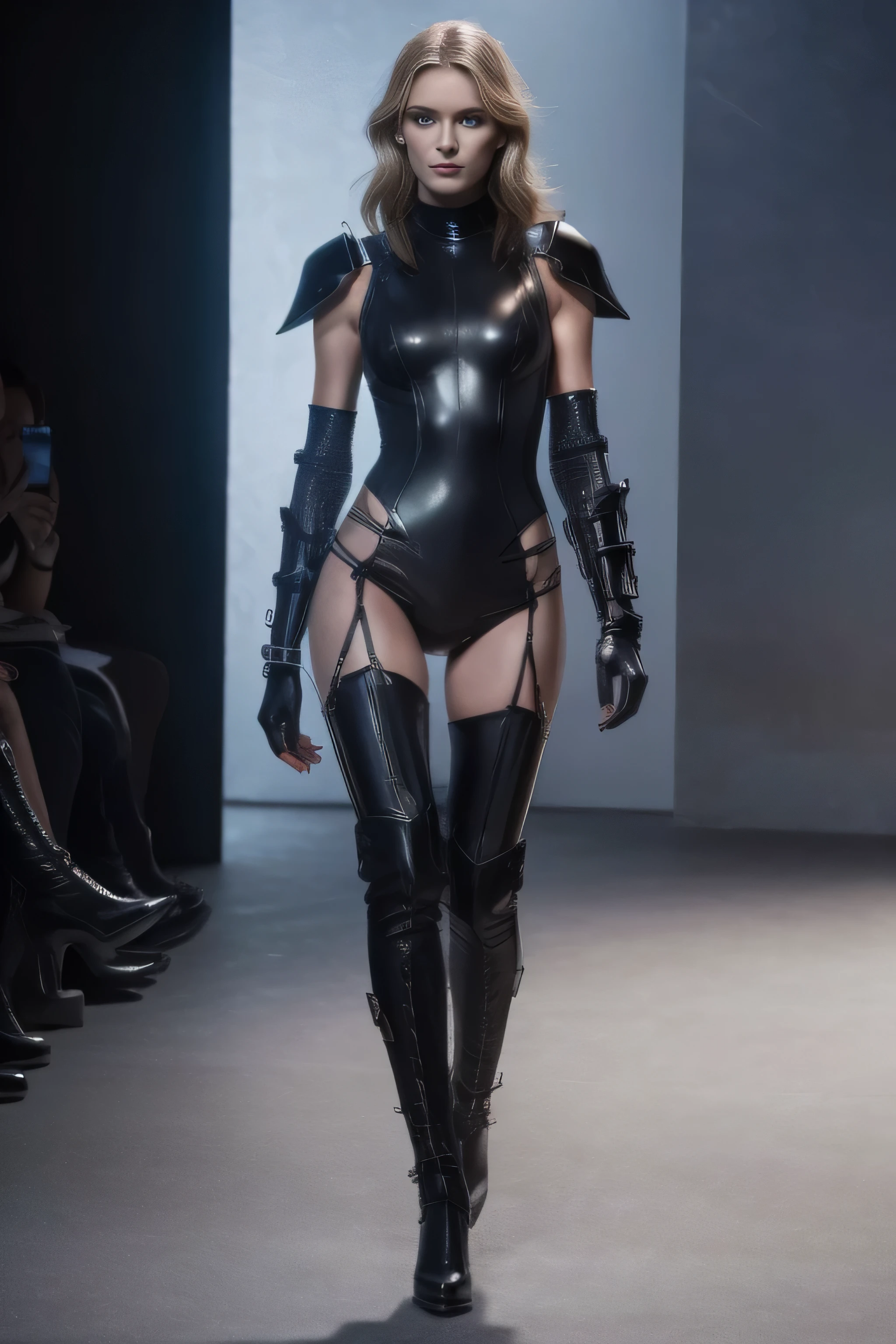 (Top Quality, Masterpiece: 1.4), (Realism: 1.2), (Realism: 1.2), (Absurdity: 1.2), 4K, Detailed, Ultra Detailed, Detailed Face, (Ultra Detailed Eyes: 1.2), Female Cyborg, Flight Ability, Bunny Girl, Cyberpunk, Gun Carrying, Humanoid, Transcendent Beauty, Colossal Style, Full Body