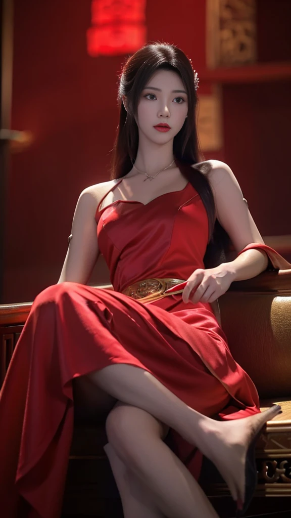  chinese girl in a red dress posing in a red pose with fish, in the style of anime aesthetic, romantic depictions of historical events, 32k uhd, uniformly staged images, airbrush art, dark white and light gold,