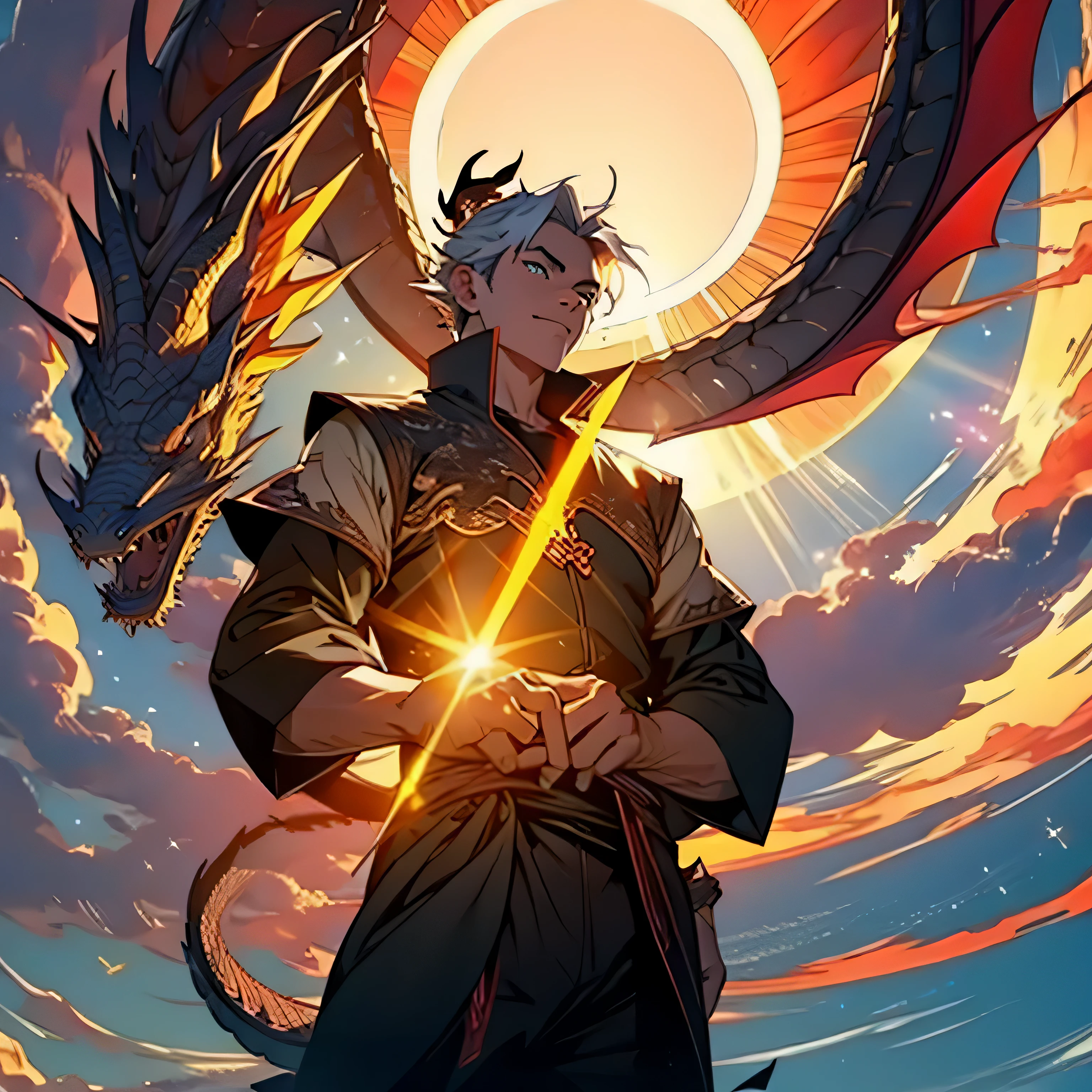 Dragon with a sun in his hand