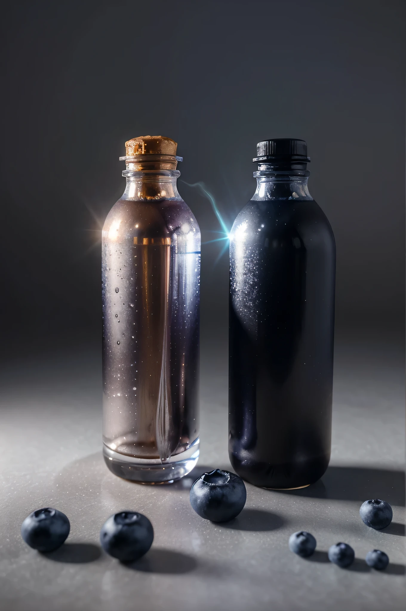 Explore 3D effects to make objects look more realistic, with the main object being a vape bottle with a blueberry cheese tart flavor, light and shadow elements that contrast with the main object creating an elegant and attractive image impression