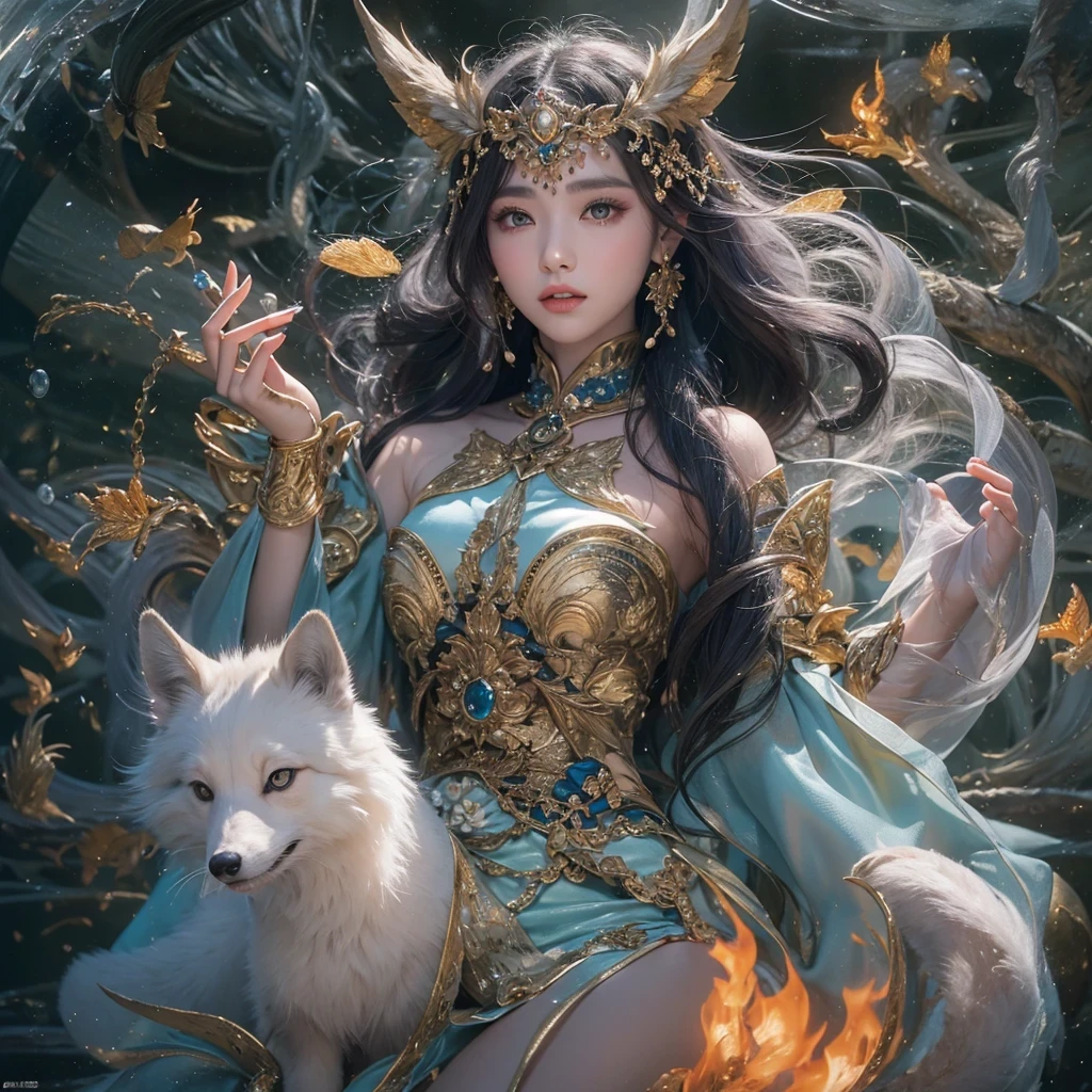 Feitian Nine Tails Light Blue Celestial Master Flame Hairy Fox Star,novel,Torch Night Black Gold Orange Snake Print Silk Trousers,Rouge Diamond Tulle Sheer Lizard Print,Fat girl flying in space in the snow 1:900 miniatures,Front view,pure transparency,put on boxing gloves,Wear gold-framed reflective sunglasses,Panoramic super wide angle,very happy,Authentic and delicate texture,Strong visual impact,Super detailed,dream girl,delicate face型,beautiful eyes,Hair floating in the air, Cherry style,Zhou Xiaotong,crystal clear,Good sense of perspective,Light and shadow effects,16K smooth,surface reflected light,flowing black hair,Water Goddess 32K,complicated,grace,Very detailed,magnificent,digital photography,Autumn Cowboy Shooting,Surrealism,broken ruby,defeat magic,Water magic entanglement,(masterpiece,movie lighting,beautiful eyes:1.2),high dynamic range,void 5 energy storm,(china 1 girl,black eyes:1.5),rouge skin,glowing skin,(sit on stone:1.5),delicate face,black hair,Put on gorgeous golden armor,take off shoulders,,short skirt,beautiful golden armor,it'It's raining,beautiful big breasts,looking at the audience,Turn your back to the camera,masterpiece,side,side portrait close-up