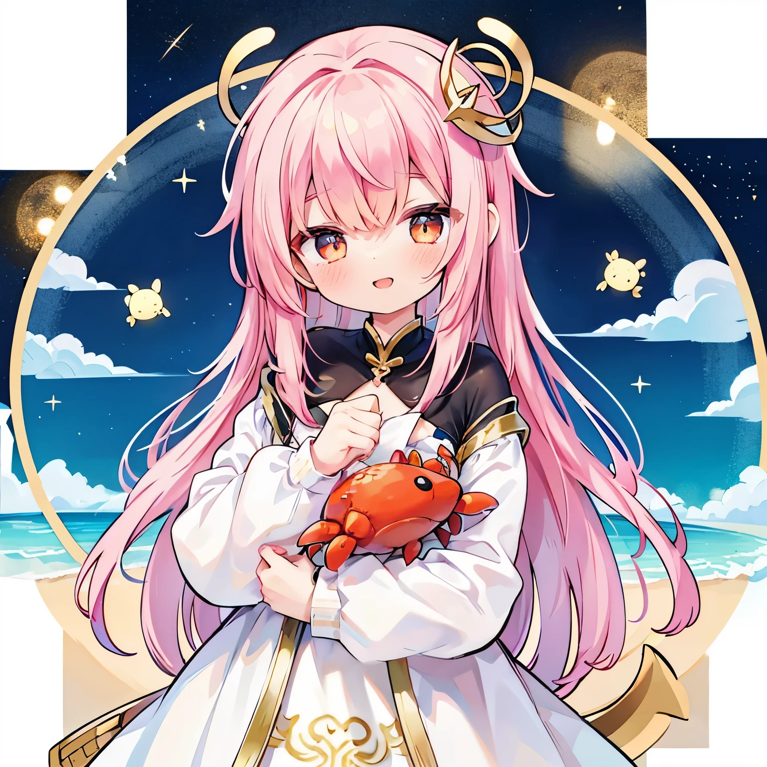 Crab stuffed animal being held by a girl、cute stuffed crab