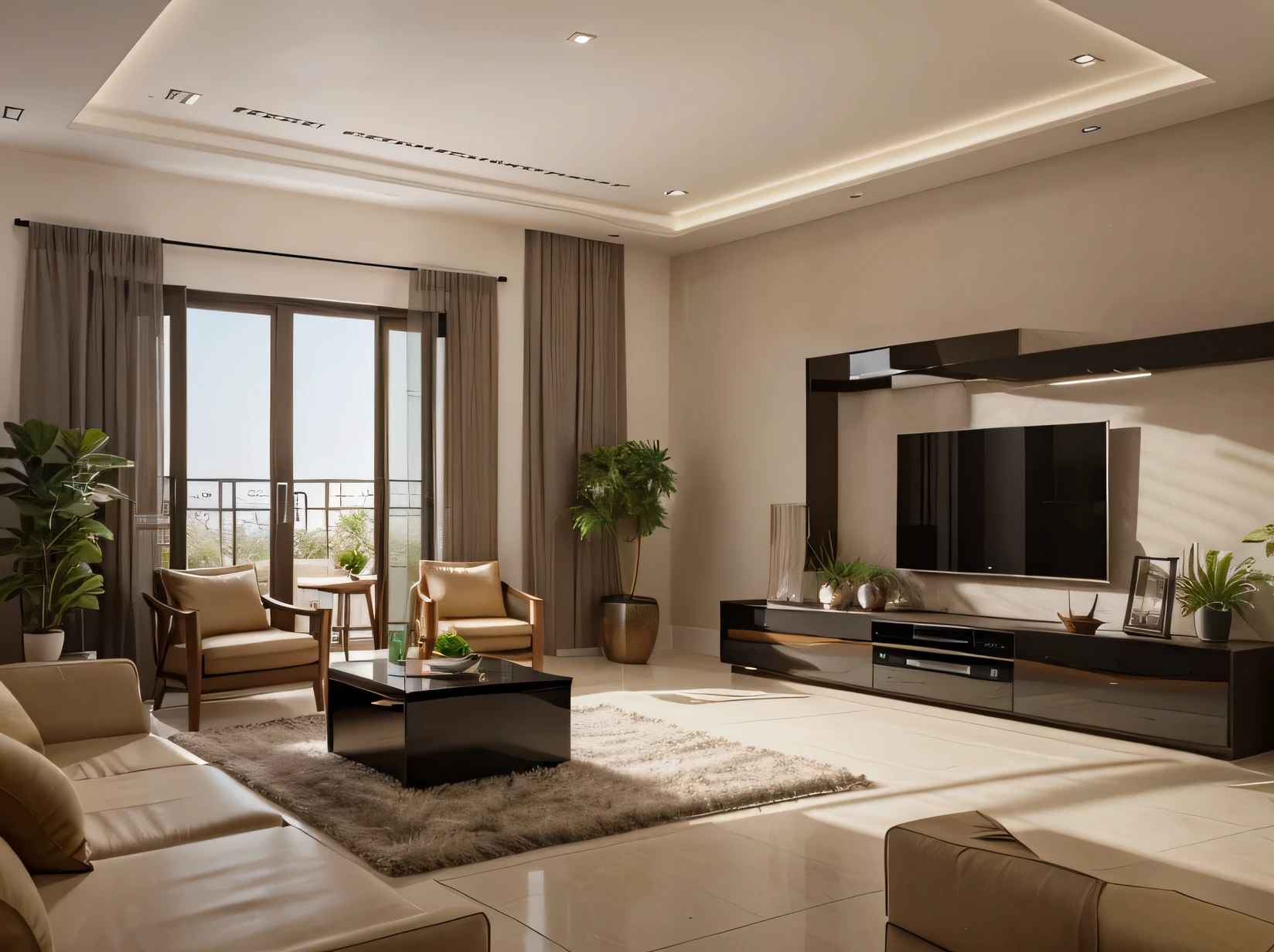 4k high quality interior designed living room with terrace and double height space detailed image