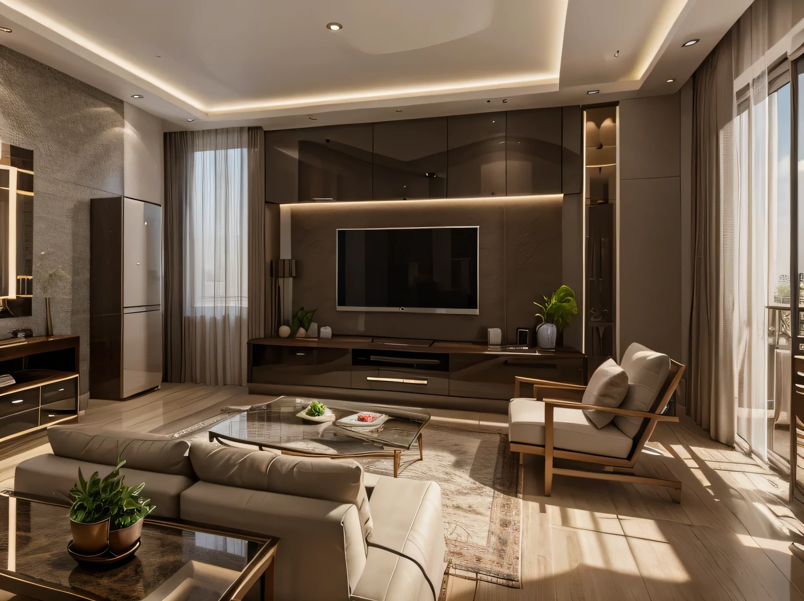 4k high quality interior designed living room with terrace and double height space detailed image