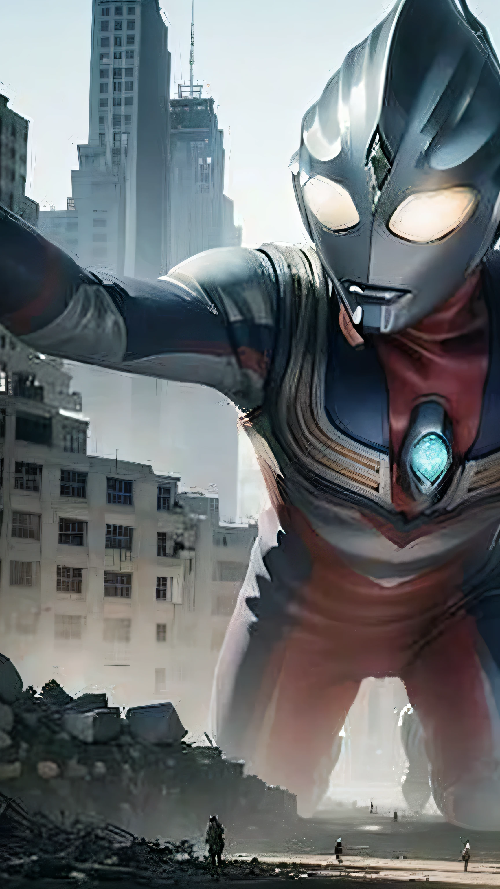 ultraman，The battle unfolds、Fierce confrontation、collapsed building、Flames abounded