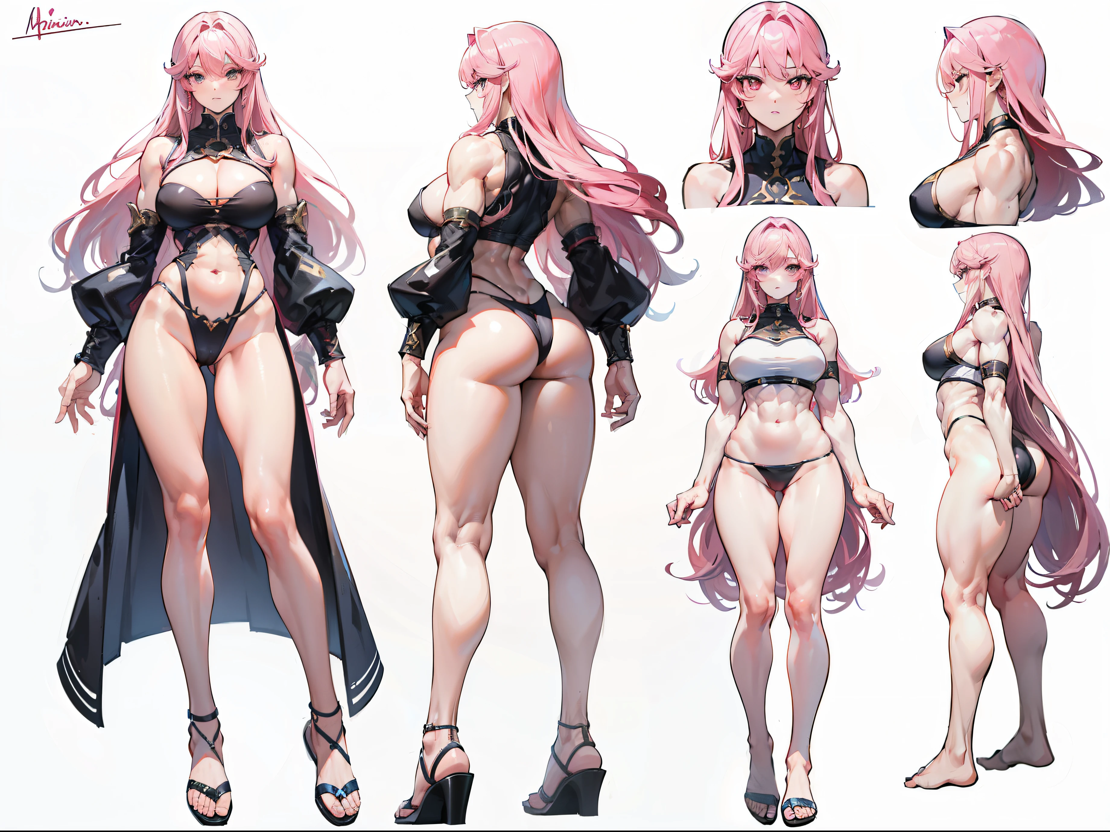 ((masterpiece, best quality)), Detailed face, character design sheet， Full body female love, full of details, body positivity, car body rear view, Very detailed, depth, many parts, Muscular man with long pink hair，handsome man, muscular body, The male god in white, man tall