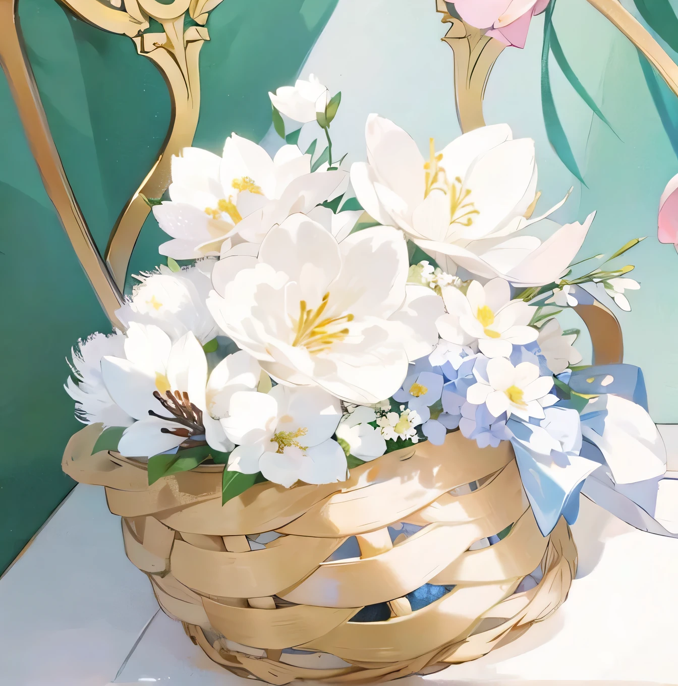 Basket and white flowers