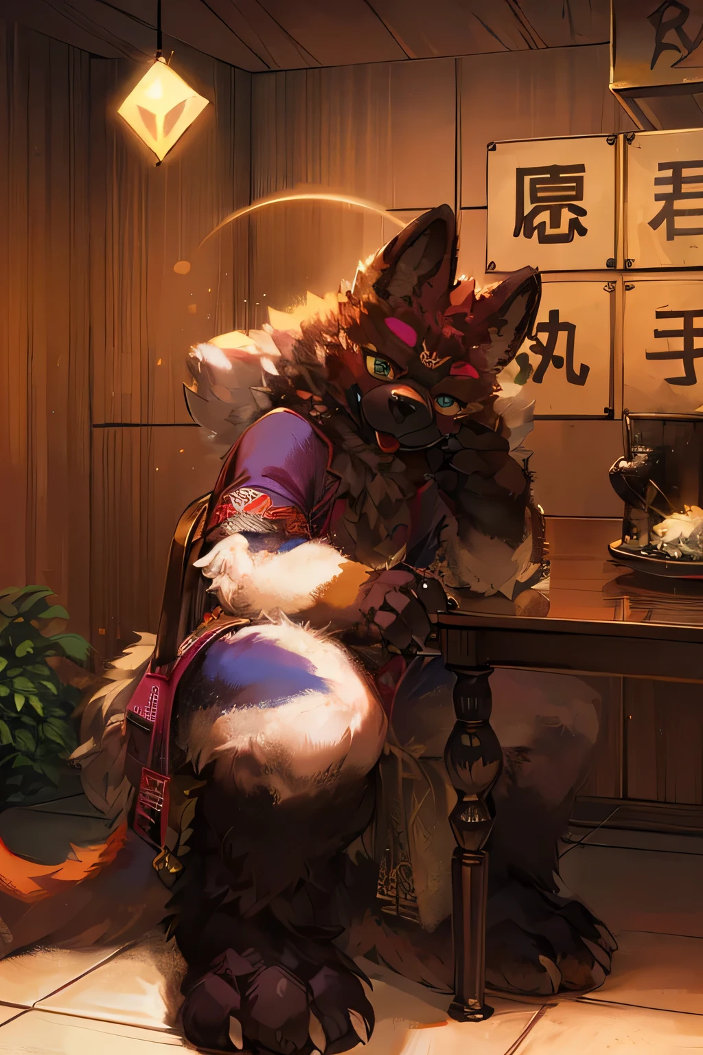 A dressed up dog sits at the table, beast costume, hairy的角色, hairy的大会, beast costume!!!!, hairy的野兽, hairy的动漫, beast in fashionable clothes, hairy的艺术家, hairy, mask and fox, Canon eos r 6 shot, hairy的兽装奔跑, hairy的狼, hairy的亲和力, 有尾巴的hairy的男人