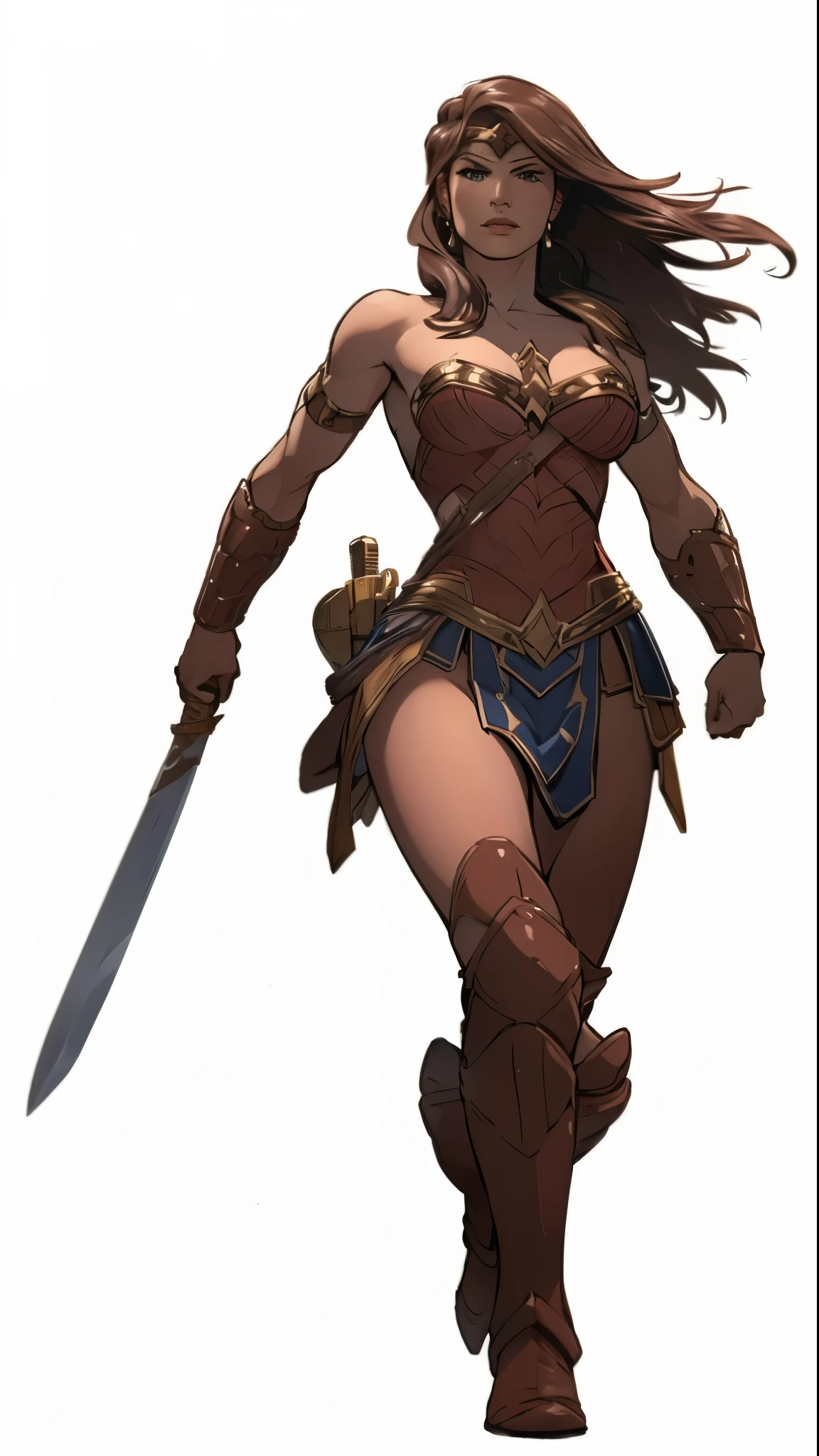 Mulher maravilha, extremamente realista, muito linda, guerreira, sword in hand, pernas grossas, fitness, bunda grande, DC Comics, heroina