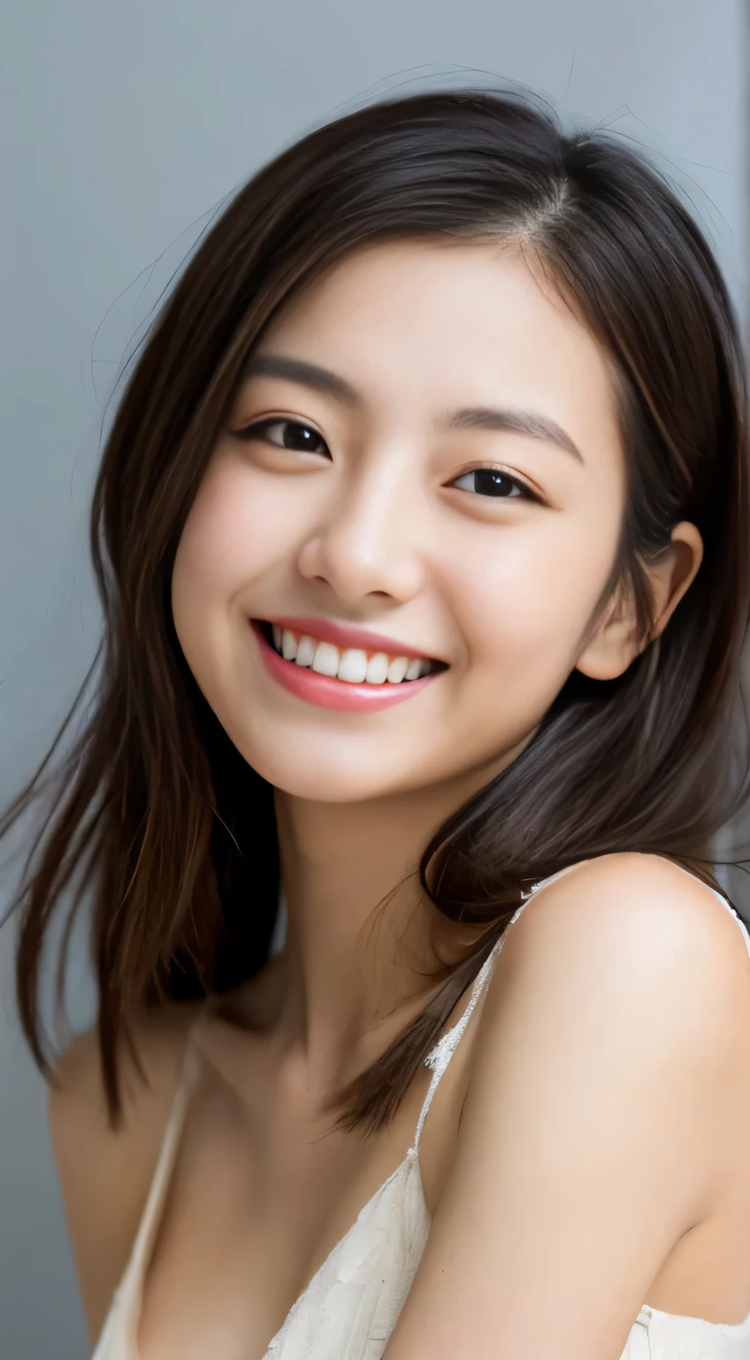 Japanese ),((beautiful girl)),cleavage,An expression that imagines something pleasant:1.2,(perfect body beauty:1.2),((perfect body)),(shy smile),beautiful teeth,