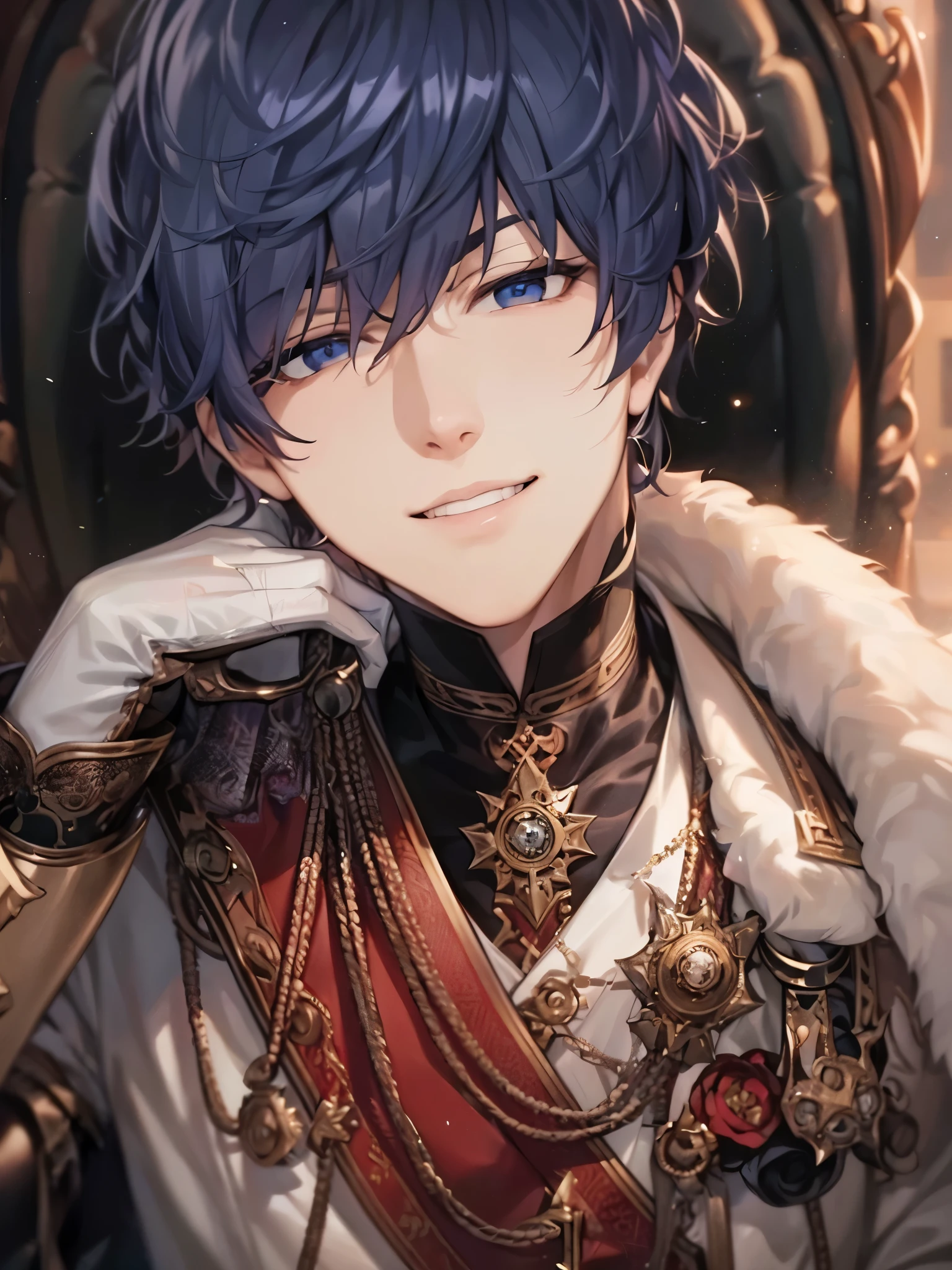 a handsome guy、serious expression、please close your mouth、King、Highly Detailed CG Unity 8K Wallpaper, (super masterpiece, beautiful person, well detailed face polluted smile, It's photorealistic, hyper realistic)