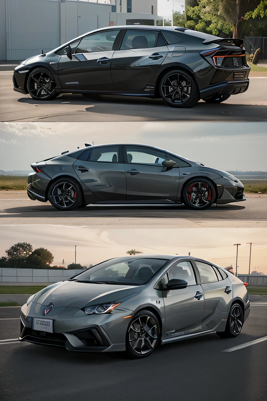 a sports sedan 4 door car, futuristic concept car , in toyota prius 2024 shape and dimensions lamborghini design inspired