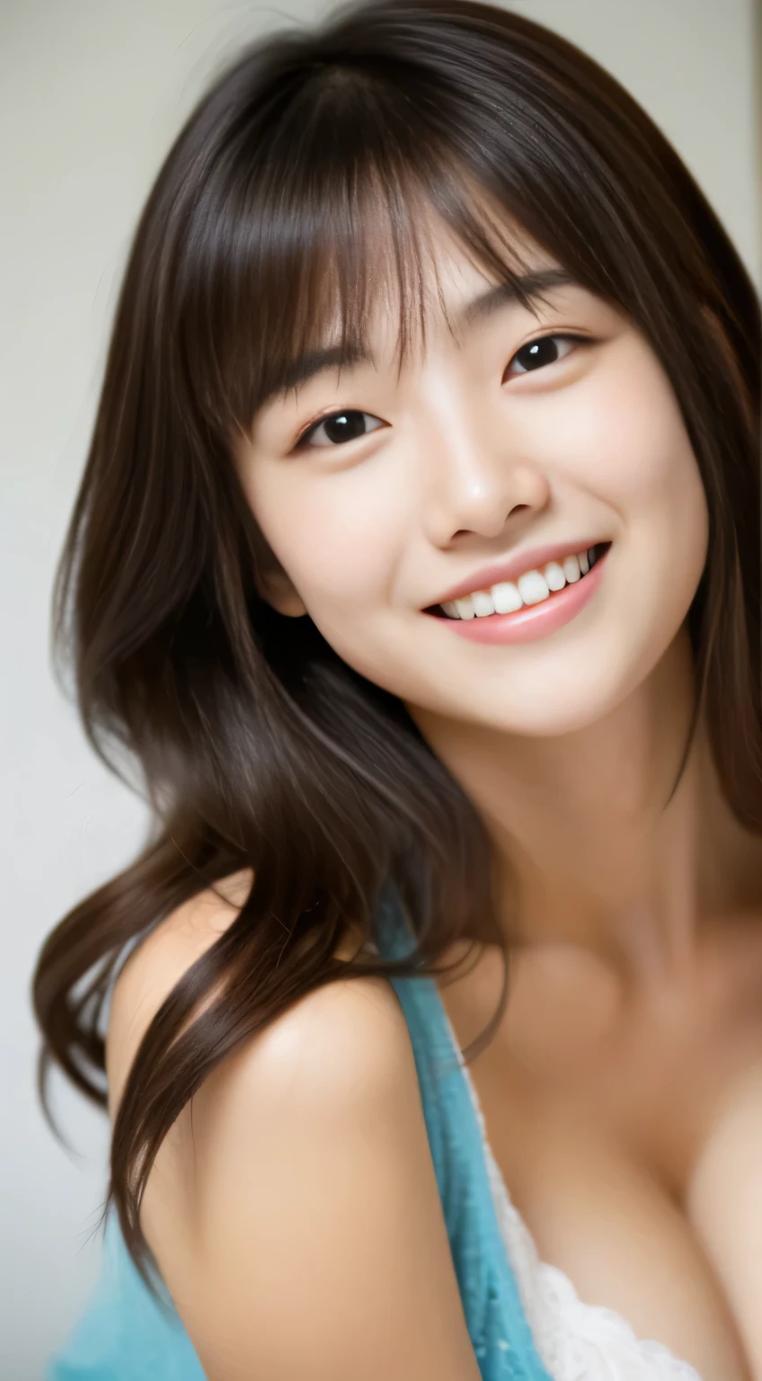 Japanese ),((beautiful girl)),cleavage,An expression that imagines something pleasant:1.2,(perfect body beauty:1.2),((perfect body)),(shy smile),beautiful teeth,