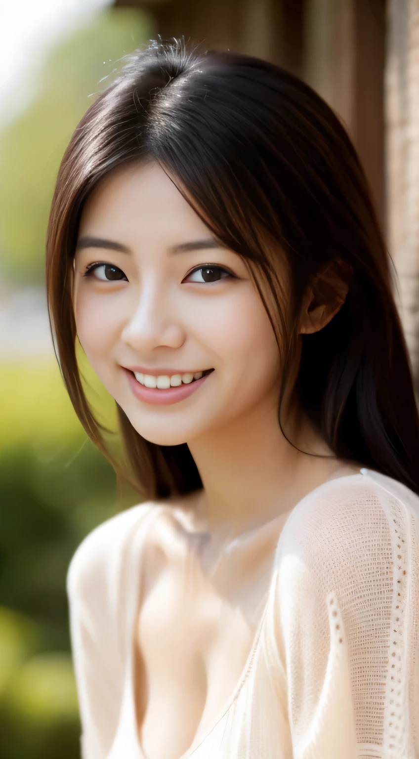 Japanese ),((beautiful girl)),cleavage,An expression that imagines something pleasant:1.2,(perfect body beauty:1.2),((perfect body)),(shy smile),beautiful teeth,