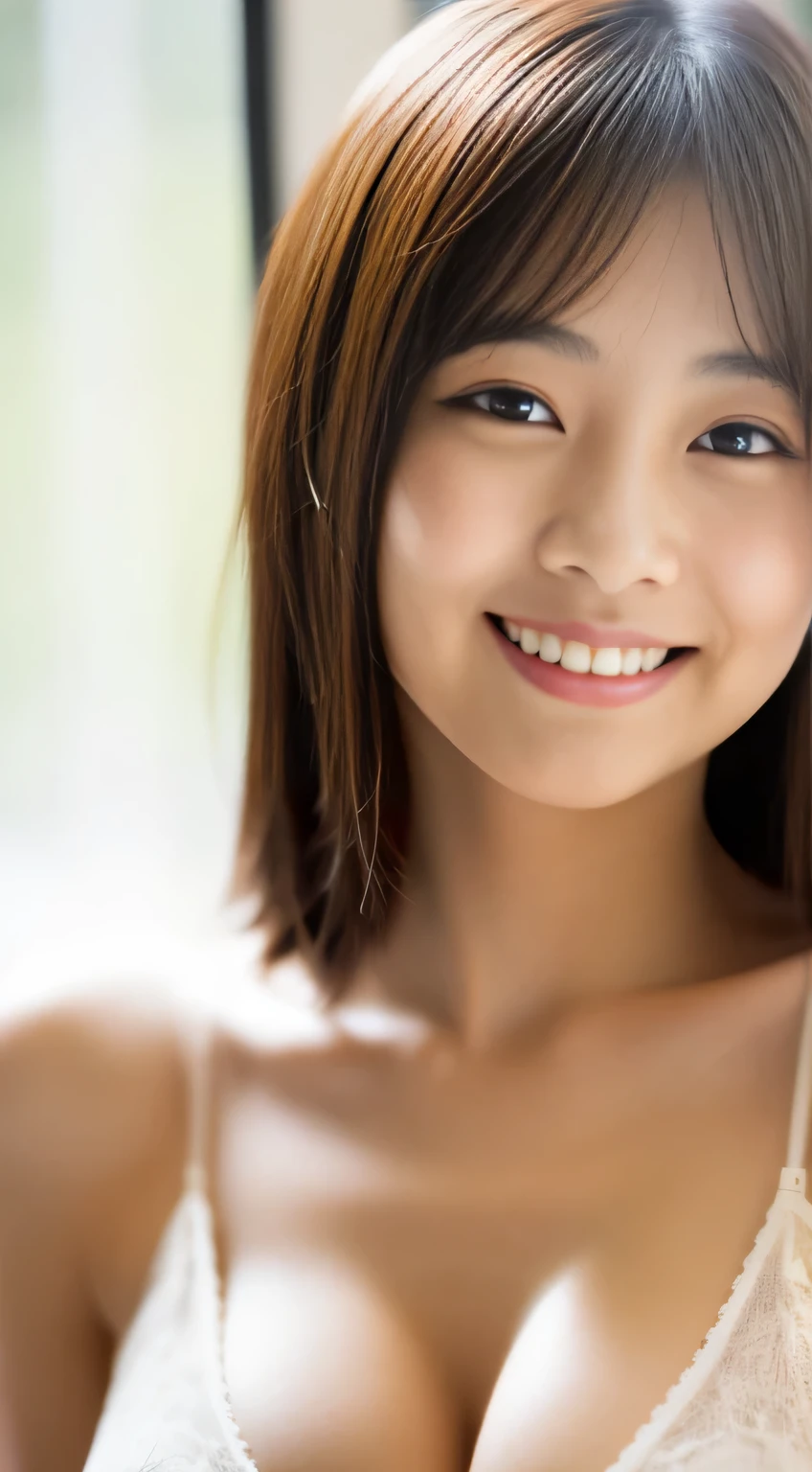 Japanese ),((beautiful girl)),cleavage,An expression that imagines something pleasant:1.2,(perfect body beauty:1.2),((perfect body)),(shy smile),beautiful teeth,