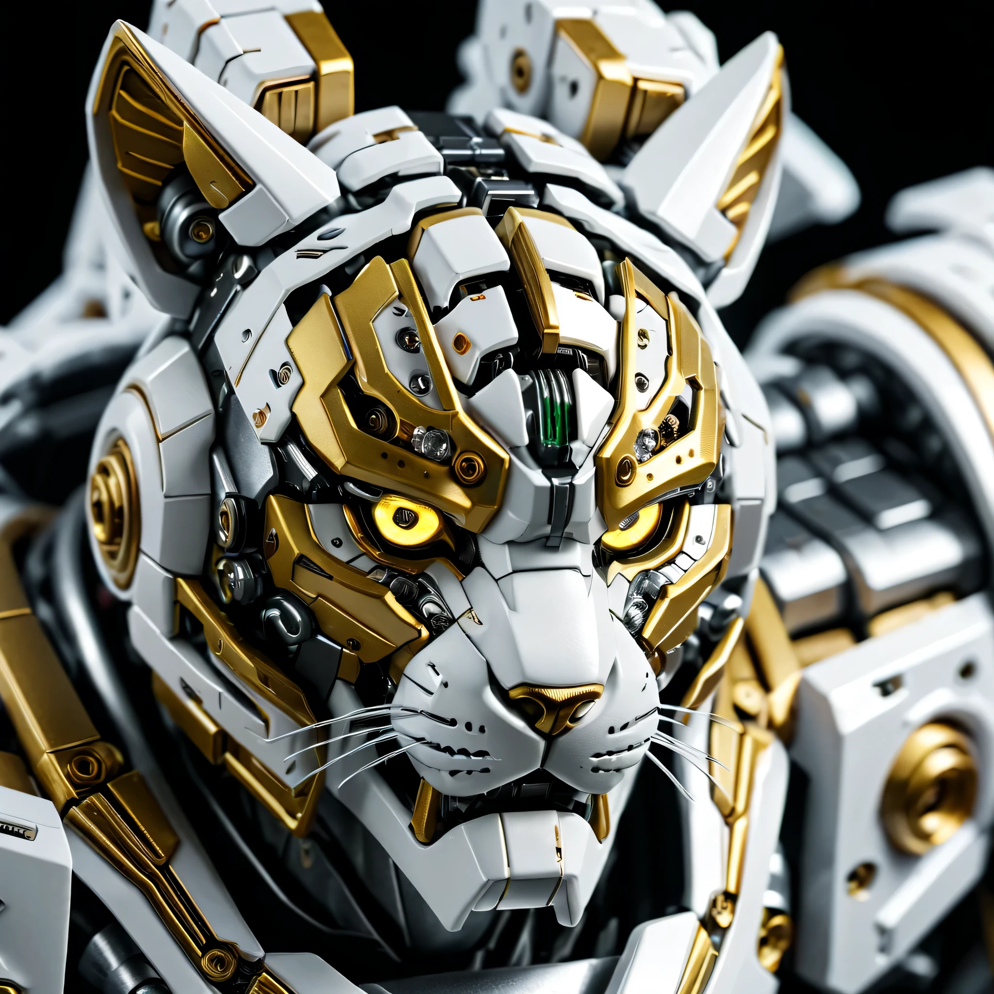 close-up, White and yellow slot machine head on pure black background, Composed of ultra-precision mechanical components, Electronic Component, and metal armor.(Ray tracing, Well-designed, high detail, masterpiece, best quality, ultra high definition)