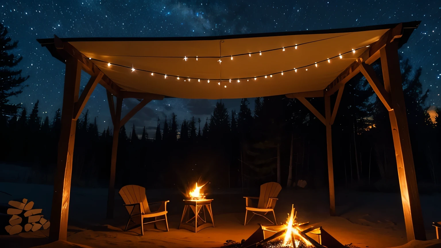 Campfire Under the Stars: A cozy campfire casting a warm glow under a canopy of stars, perfect for stargazing.