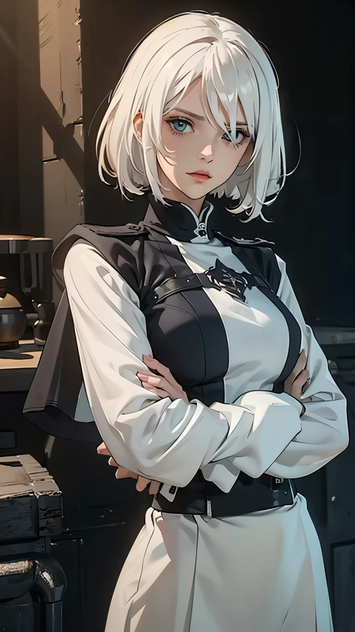 (extremely detailed CG unity 8k wallpaper), (masterpiece), (best quality), (ultra-detailed), (best illustration), (best shadow), (absurdres), 2b, 1girl, long hair, normal size , white hair, solo, Intimidating women, admiral uniform, night, hero pose, white clothes, General Uniform, Military Uniform, Sunlight, exposed to sunlight,commander, cape, fighting, ((beautiful fantasy girl)), (Master Part: 1.2), Best Quality, High Resolution, photorealestic, photogenic, Unity 8k壁纸, perfect lighting, (perfect arms, perfect anatomy) beatiful face, intricate details, Detalhes realistas, the anime, The Perfect Girl, perfect details, Ultra HD |, 8K, Professional photo(extremely detailed CG unity 8k wallpaper), (masterpiece), (best quality), (ultra-detailed), (best illustration), (best shadow), (absurdres), 2b, 1girl, long hair, normal size , white hair solo, Intimidating women, admiral uniform, night, hero pose, white clothes, General Uniform, Military Uniform, Sunlight, exposed to sunlight, commander, black clothes,