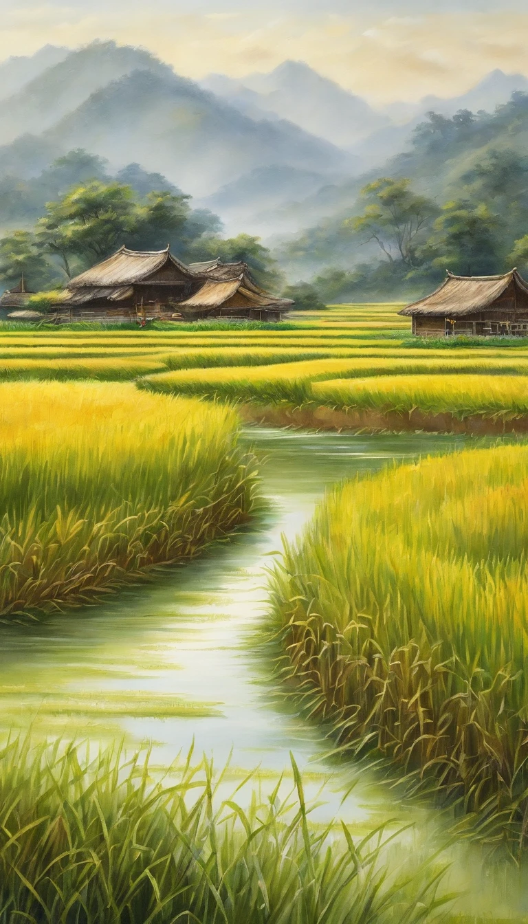 rice paddy/paddy/Inada(best quality,4k,8k,high resolution,masterpiece:1.2,Super detailed,actual:1.37 fresh and bright light and shadow) 夕陽西下一大片飽滿稻米的paddy.Super detailed的图像.cereals.harvest.Beautiful rice waves swaying in the wind.hyper-realistic.Close-up depiction of rice ears(HD)(masterpiece, best quality, Super detailed, lifelike), 