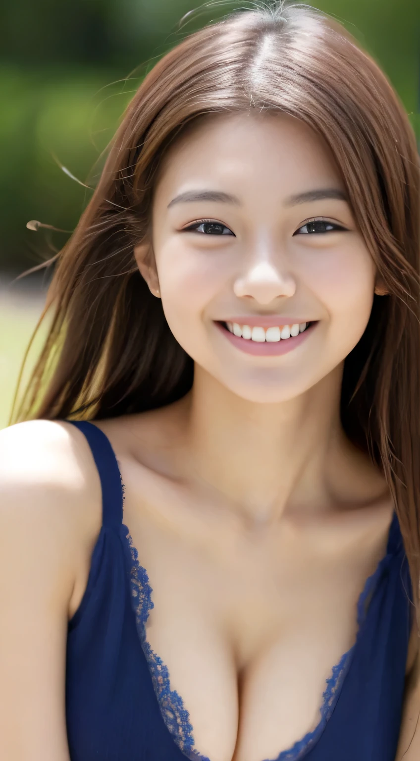 Japanese ),((beautiful girl)),cleavage,An expression that imagines something pleasant:1.2,(perfect body beauty:1.2),((perfect body)),(shy smile),beautiful teeth,