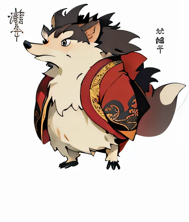 （masterpiece，best quality;1.3），1 Anthropomorphic Monster，cartoon style，Caricature image，Anthropomorphic little hedgehog，Cartoon image，charming，In the center，Solid background，clean background，Character setting diagram，calligraphy characters，super detailed，Japanese style