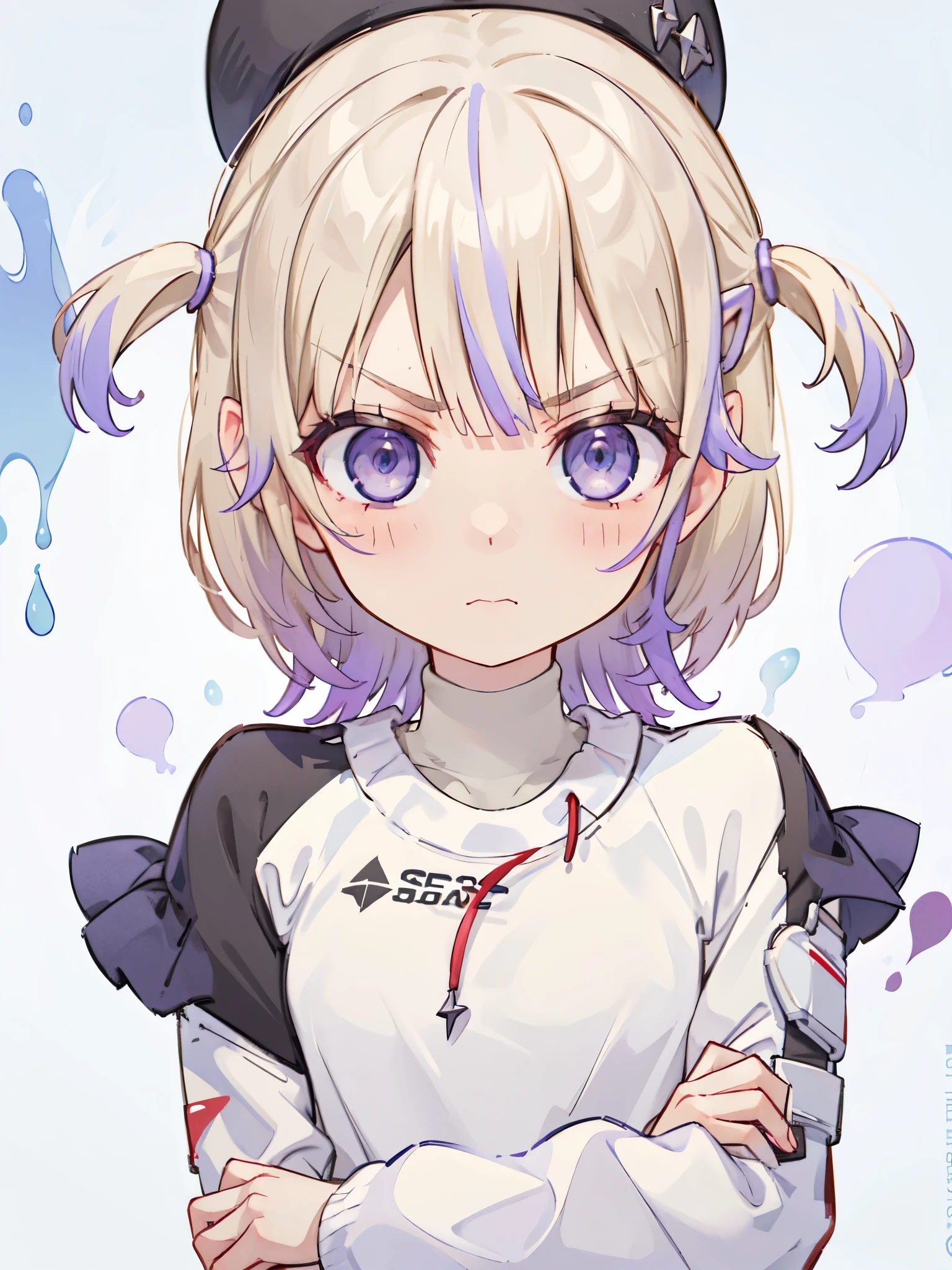 Cream hair, purple eyes, whole body, (angry face), detailed eyes, beautiful eyes, high res, ((blush)), 