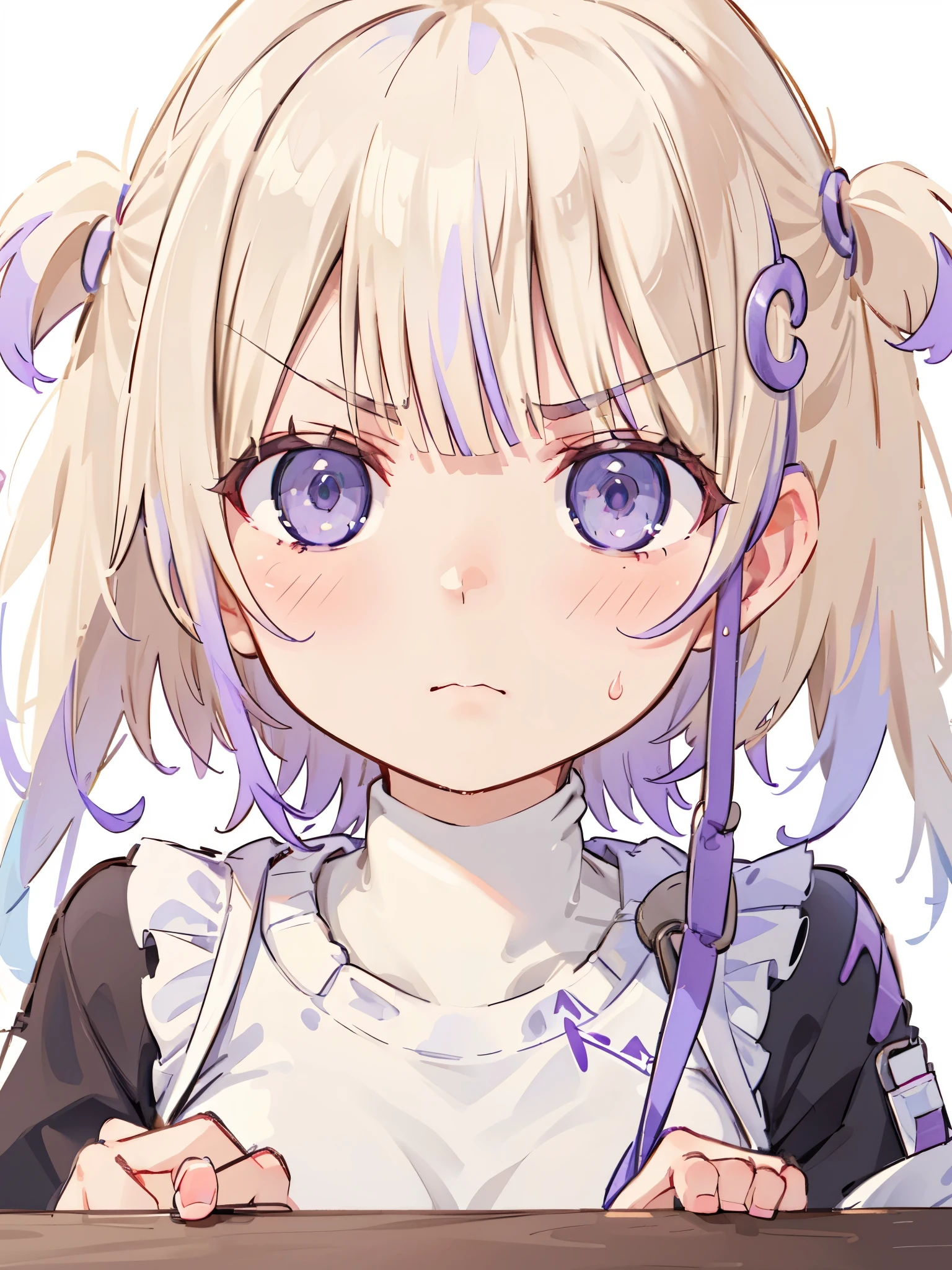 Cream hair, purple eyes, whole body, (angry face), detailed eyes, beautiful eyes, high res, ((blush)), 