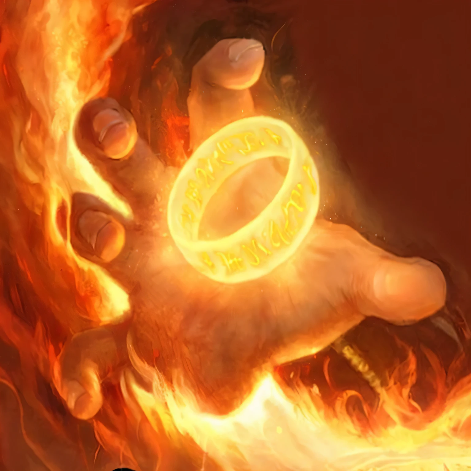 there is a man,Holding a ring with flames in hand, One ring rules everything, Lord of the Rings art, Holy Fire Spell Art, ring of fire, Tolkien Art, Lord of the Rings, ring fan art, Rob Ray, Form a burning hands spell, Lord of the Ringss style, cast fire spell, holy fire spell, There is fire in hand,one hand