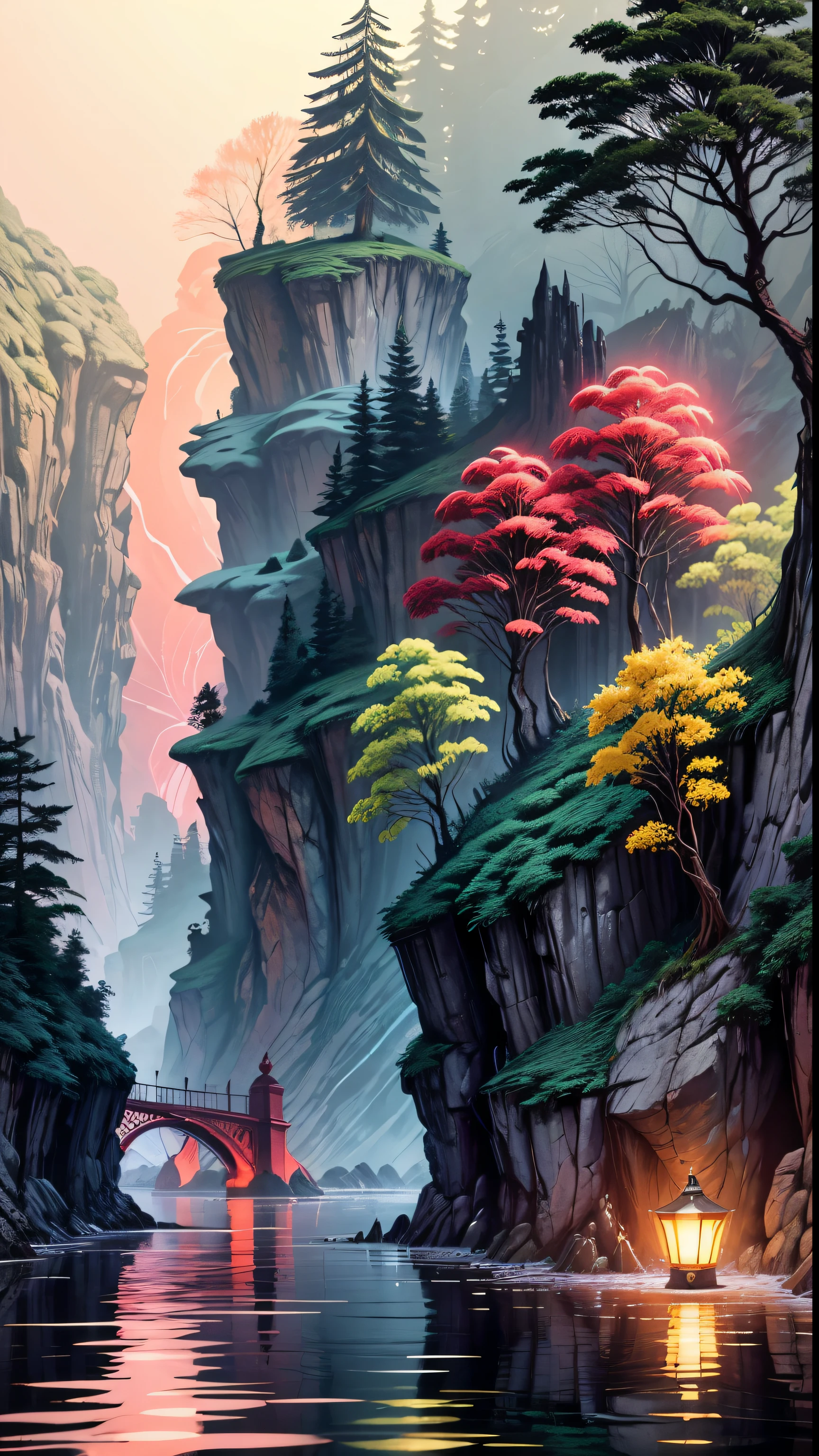 Style, ChromaV5, nvinkpunk, (extremely detailed 8k CG unit wallpaper), an image of a majestic river, trees on the sides, small waterfall, intense fog, award-winning photography, chromatic aberration, detailed, HDR, Bloom, Monet style, Pissarro and Sisley, trend at ArtStation, trend at CGSociety, midjourney art