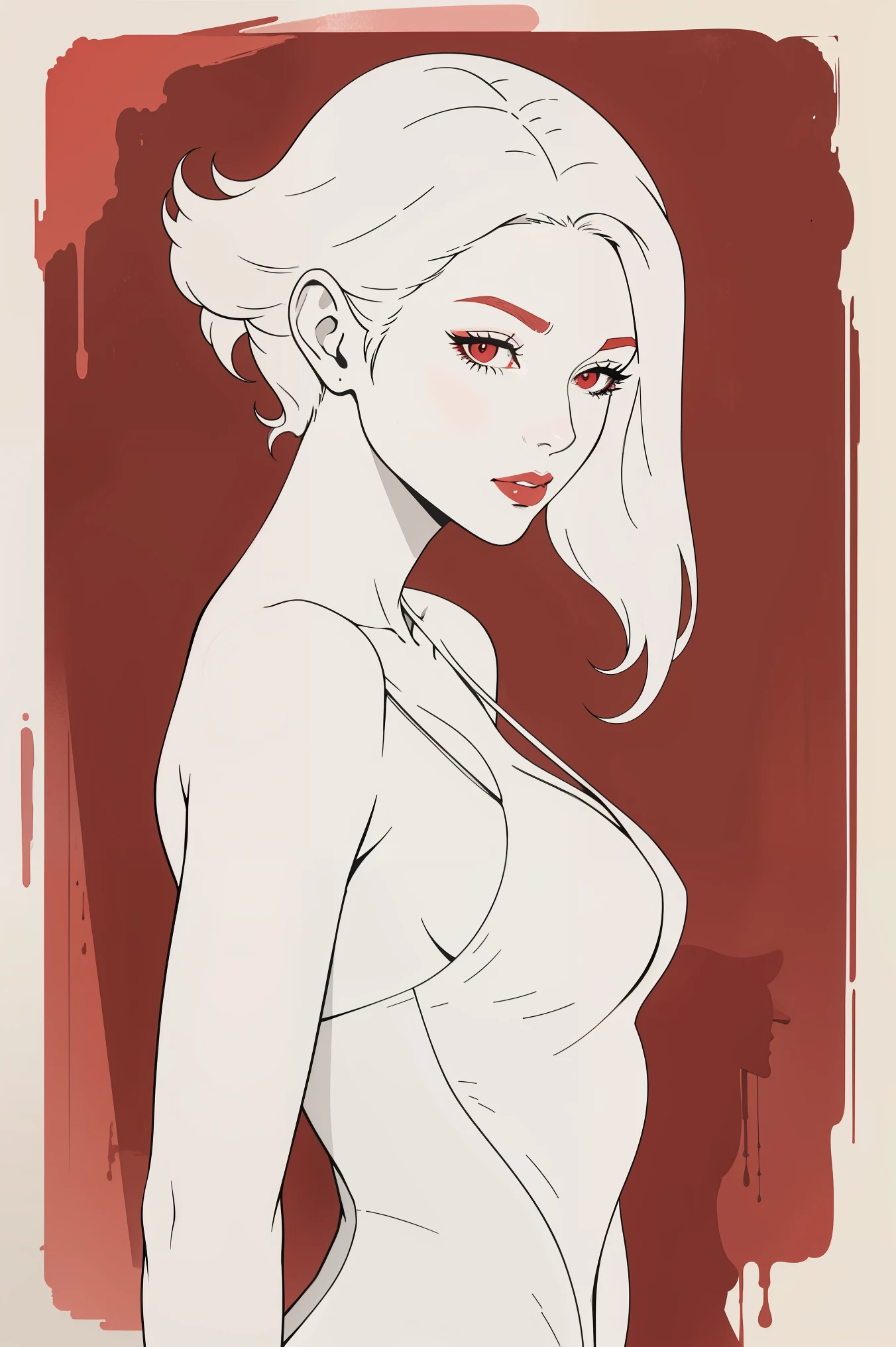 limited palette white red,, beautiful adult woman,