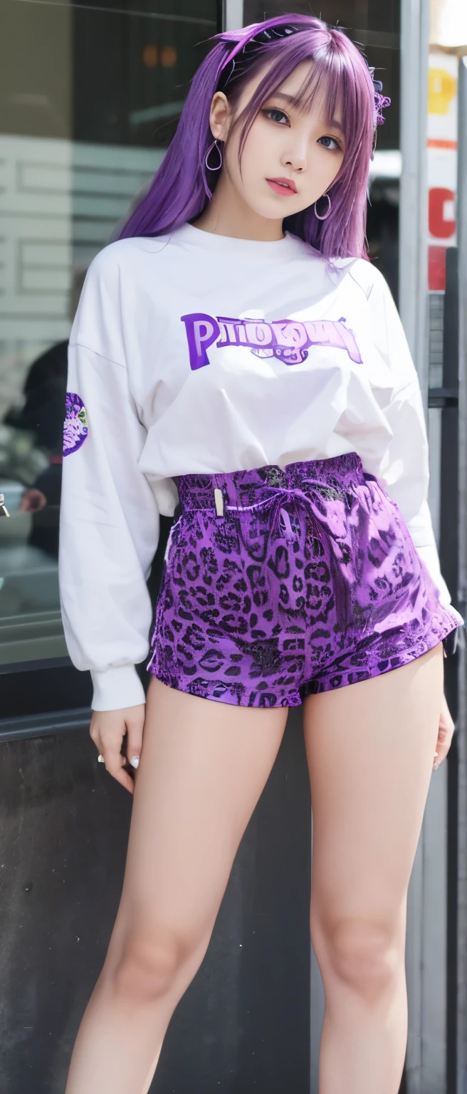 vivid punk idol、whole body、good style、、、、、purple leopard print tight shorts、、purple hair