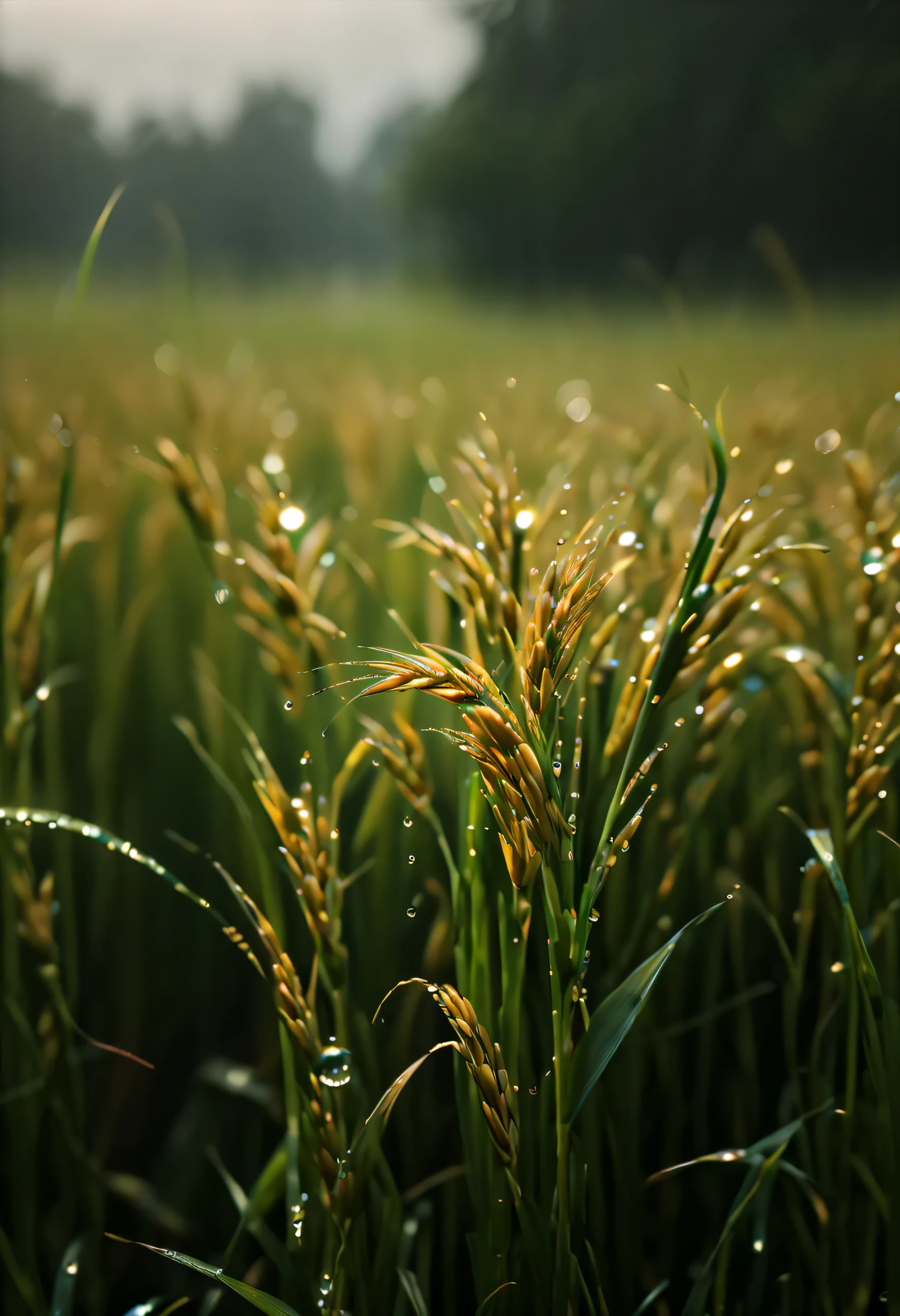 ((Masterpiece in maximum 16K resolution):1.6),((soft_color_photograpy:)1.5), ((Ultra-Detailed):1.4),((Movie-like still images and dynamic angles):1.3),| (Macro shot cinematic photo of a ripe rice paddy grain), (macro lens), (pollen), (dewdrops), (shimmer), (visual experience) ,(Realism), (Realistic),award-winning graphics, dark shot, film grain, extremely detailed, Digital Art, rtx, Unreal Engine, scene concept anti glare effect, All captured with sharp focus.