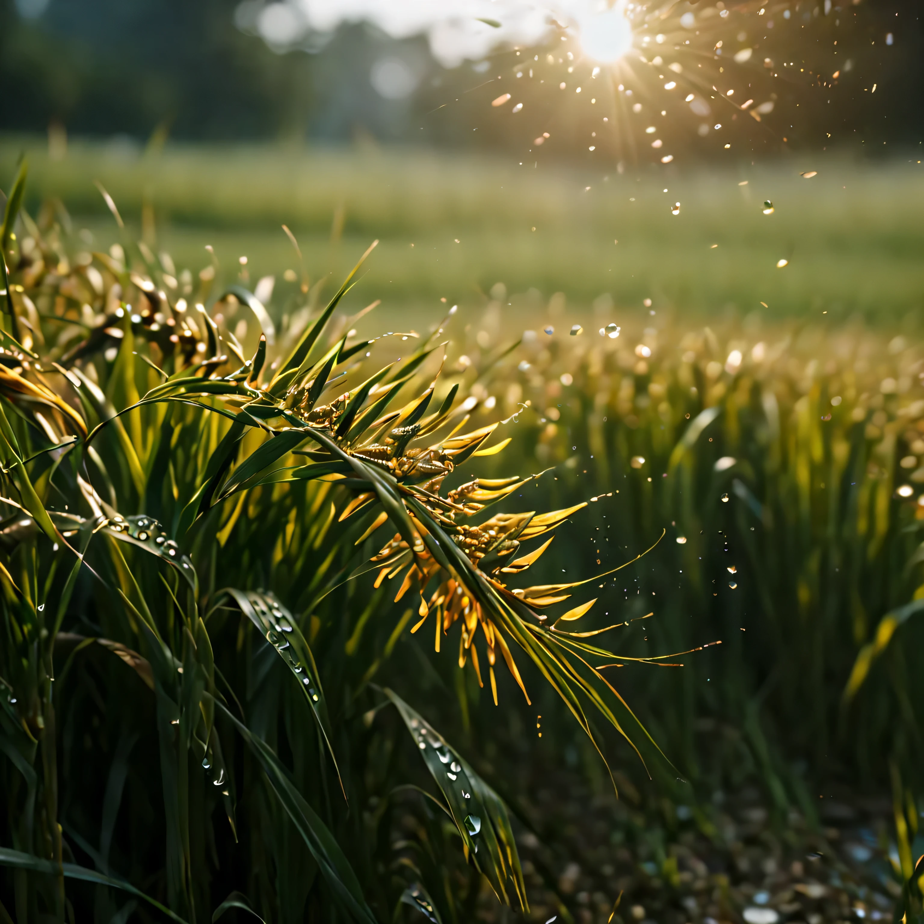 ((Masterpiece in maximum 16K resolution):1.6),((soft_color_photograpy:)1.5), ((Ultra-Detailed):1.4),((Movie-like still images and dynamic angles):1.3),| (Macro shot cinematic photo of a ripe rice paddy grain), (macro lens), (pollen), (dewdrops), (shimmer), (visual experience) ,(Realism), (Realistic),award-winning graphics, dark shot, film grain, extremely detailed, Digital Art, rtx, Unreal Engine, scene concept anti glare effect, All captured with sharp focus.