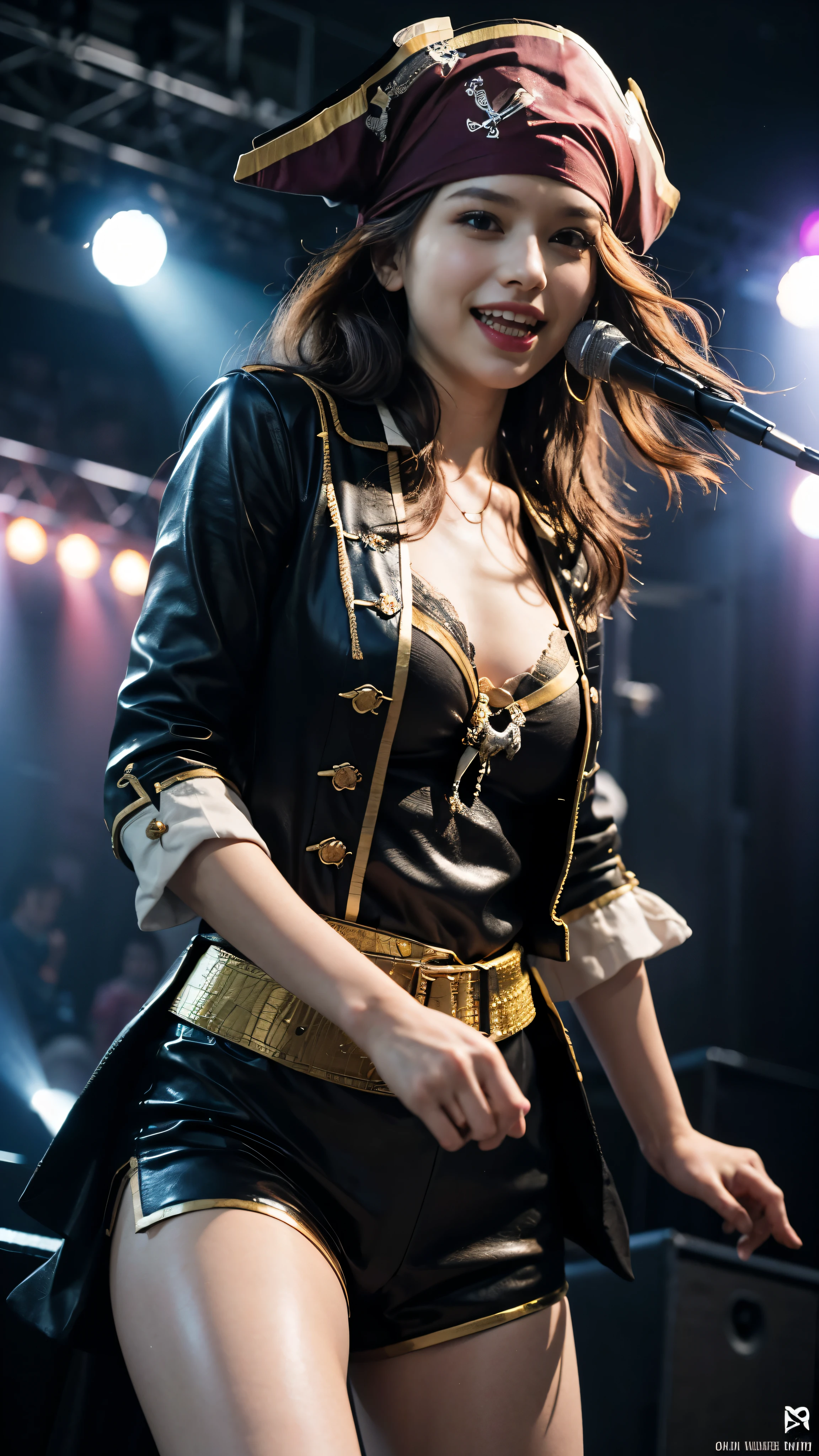 (RAW photo、highest quality)、(realistic、Photoreal:1.3)、highest quality、masterpiece、very delicate and beautiful、A hvery detailed、nffsw、sense of oneness、2k wallpaper、growing up、Beautiful in every detail、masterpiece、light smile、highest quality、Hvery detailed ticker Unity 8K wallpapers、huge file size、Super detailed、High resolution、very detailed、(Pirate costumes:1.4)、Part of an idol group、18-year-old、(Dancing wildly on stage during a gorgeous concert set:1.4)、spread your legs wide、Spotlight、professional lighting、look at the camera、(close up of face:1.4)、