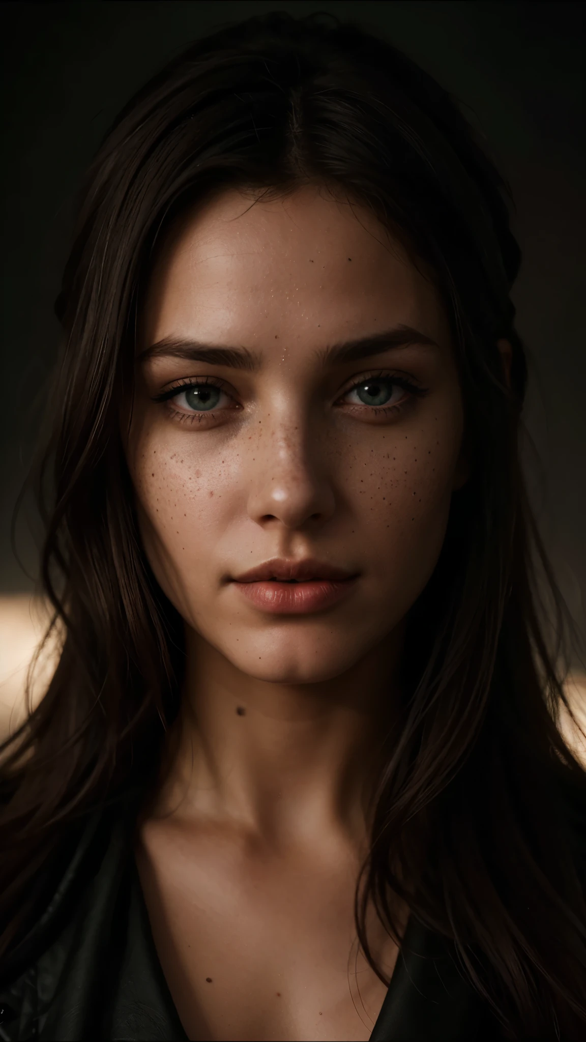 Best quality, masterpiece, ultra-high res, (photorealistic:1.37), raw photo, 1girl, long hair, beautiful eyes, beautiful face, detailed eyes and face, t-shirt, dynamic lighting, in the dark, deep shadow, low key, cowboy shot --auto