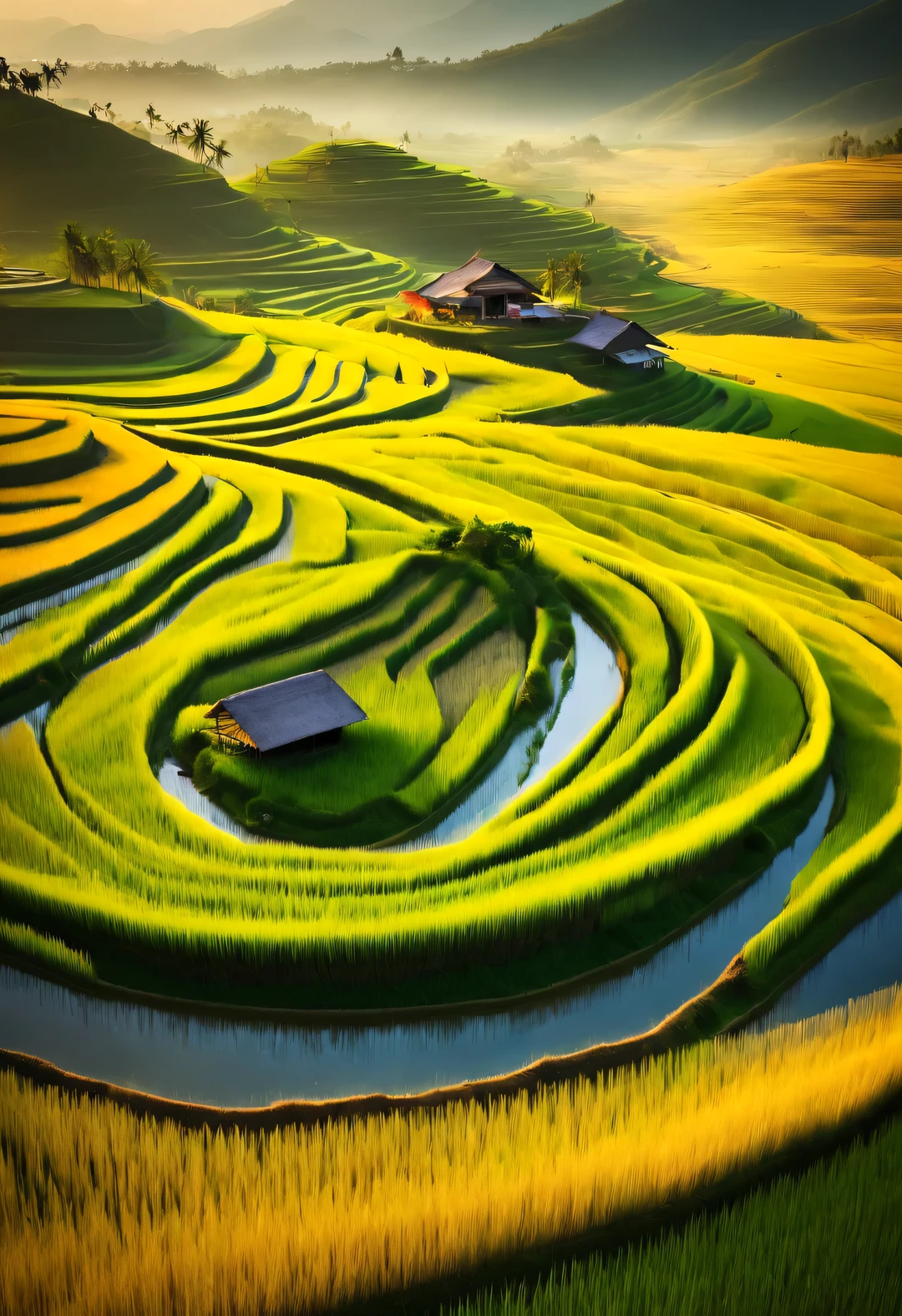 beth hamity style, windswept rice fields, Stunning natural landscape, Farmhouse,