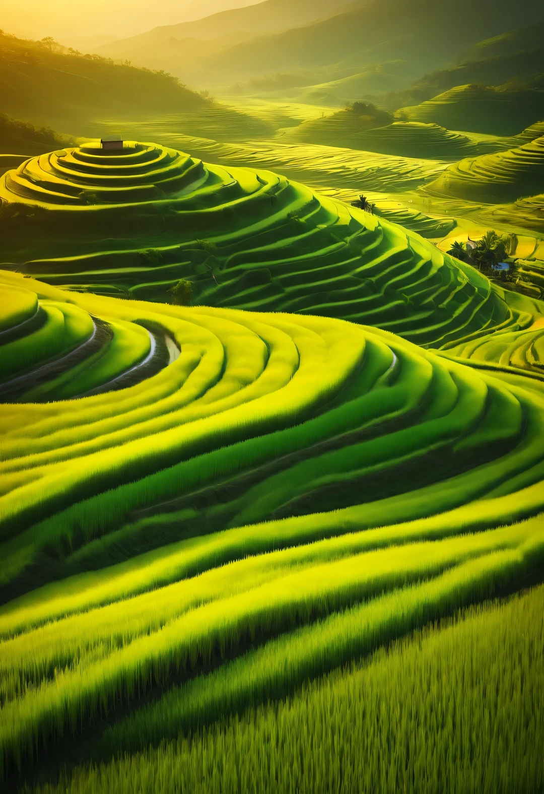 beth hamity style, windswept rice fields, Stunning natural landscape, Farmhouse,