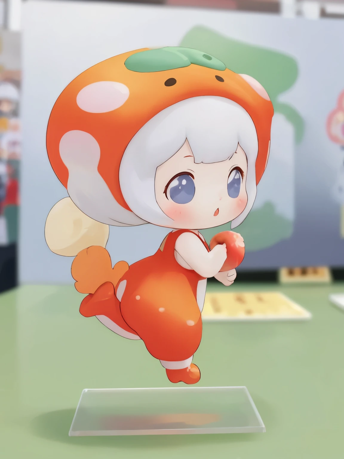 blindbox、Chibi girl acting on stage、wearing a cute fruit costume、action、jump、Take a photo from the side