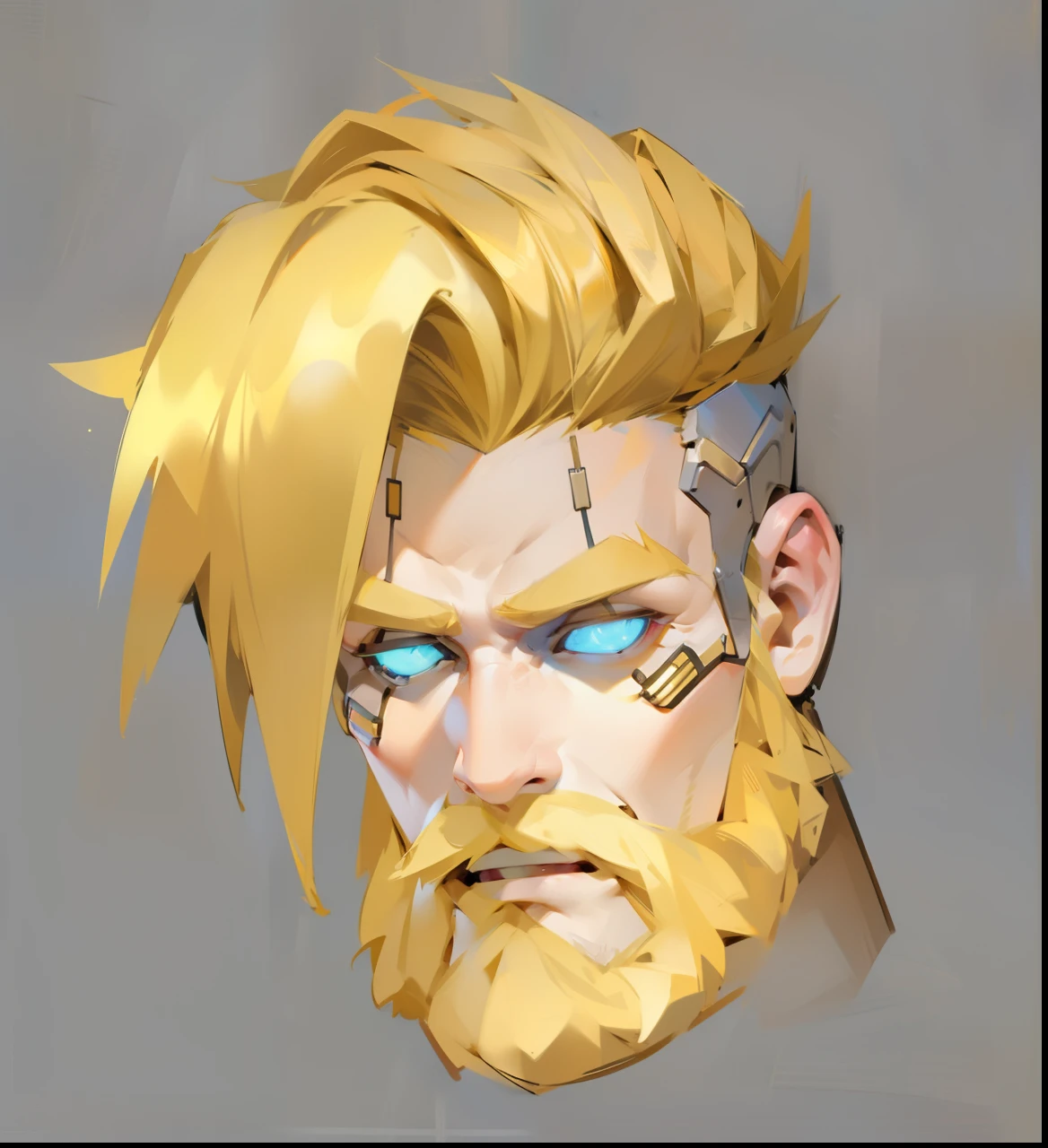 Handsome blond European and American man，beard，cybernetic body
