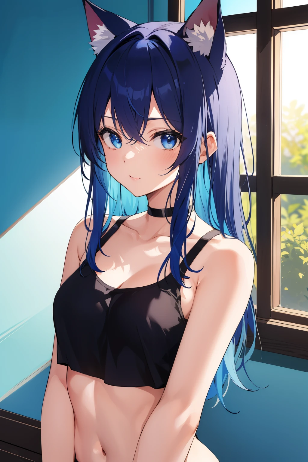 No panties
No bras
Blue hair
Anime CG
Black silk