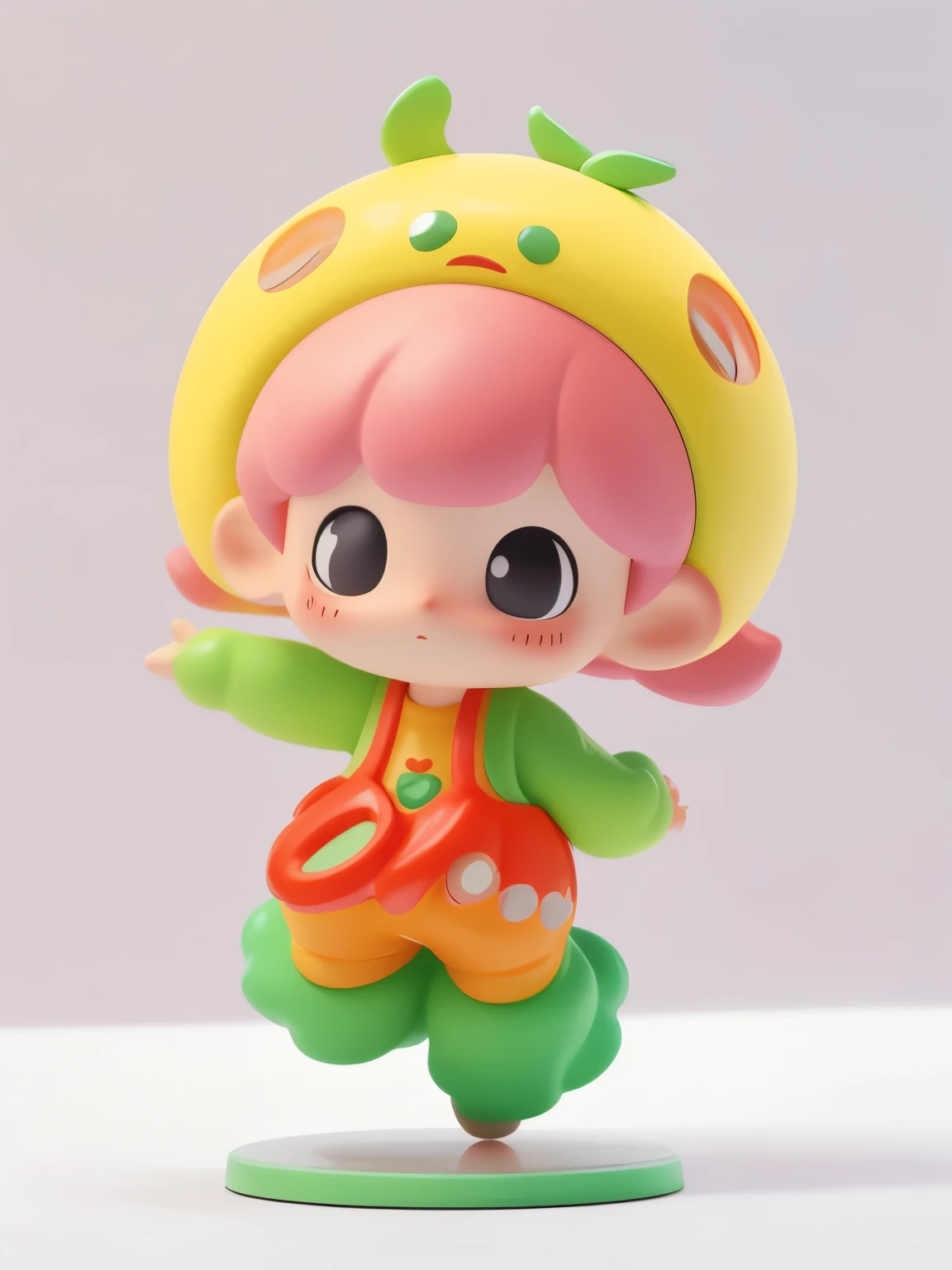 blindbox、Chibi girl acting on stage、wearing a cute fruit costume、action、jump、Take a photo from the side