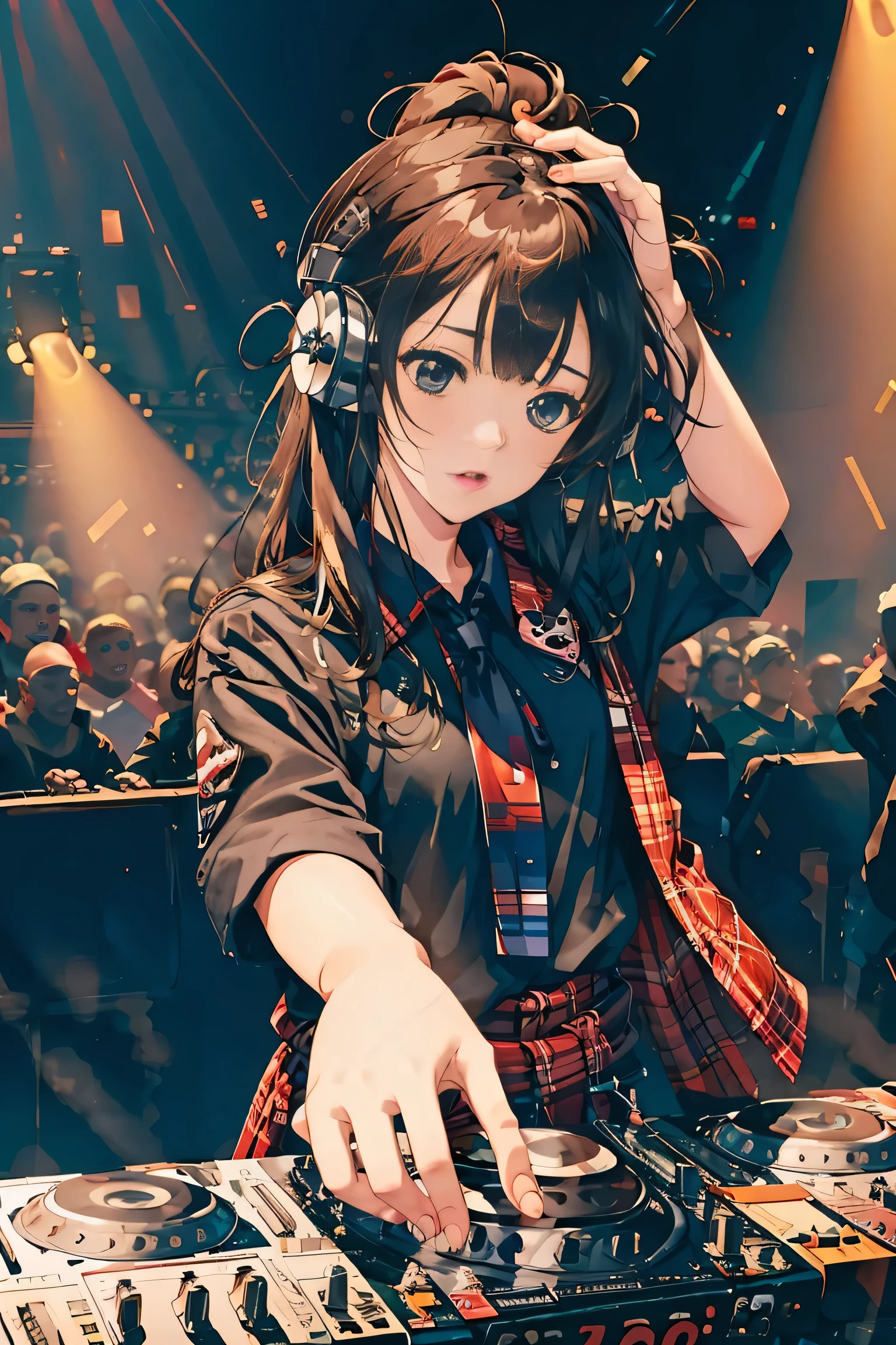 DJ, Passionate,1 girl,, (masterpiece, 最high quality, high quality, High resolution, Super detailed),