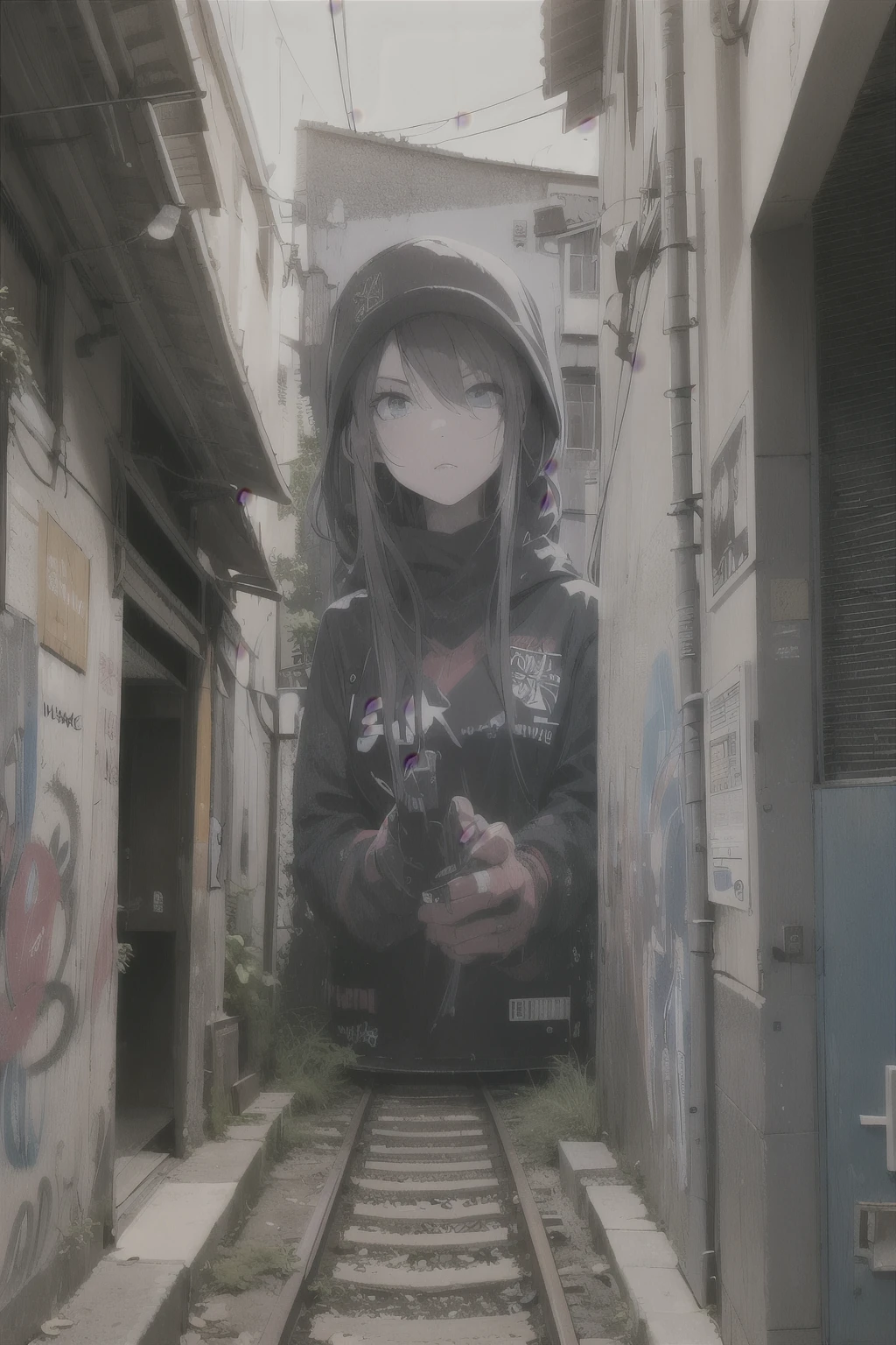 Grafiti, Train, night city, girl