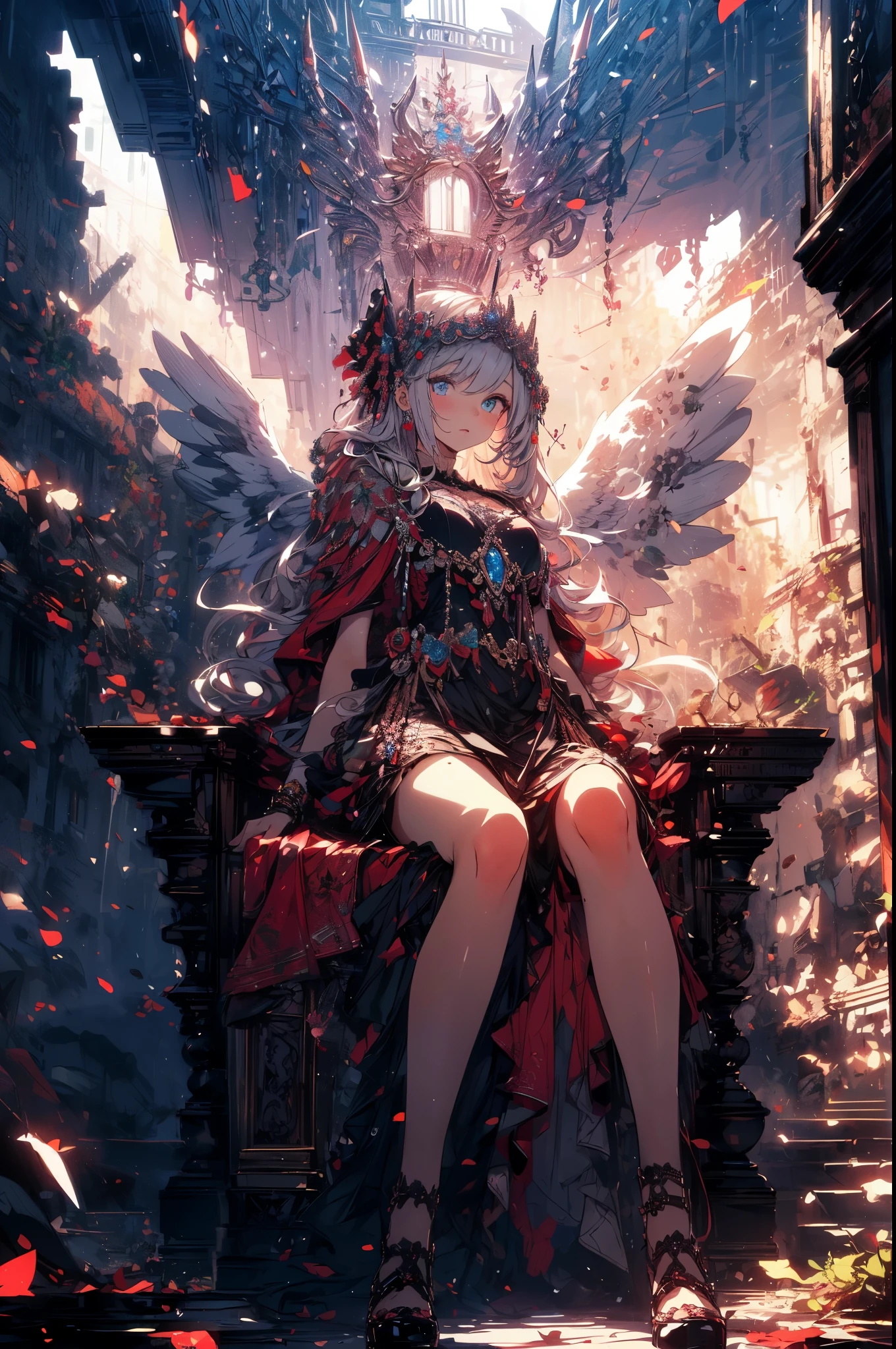 <lora:angel_wings_v10:1> angel, angel wings, (masterpiece, top quality, extremely detailed, best quality, beautiful and aesthetic:1.2), (1girl:1.3), original, high resolution, surreal,, rule of thirds, park, dark, floating, iridescent hair, very short hair, blunt bangs, coral eyes, elf, pointy ears, overalls, burgundy shirt, dress shoes, large breasts, relaxed, heart earrings, :D, (masterpiece, top quality, extremely detailed, best quality, beautiful and aesthetic:1.2), (1girl:1.3), original, high resolution, surreal,
