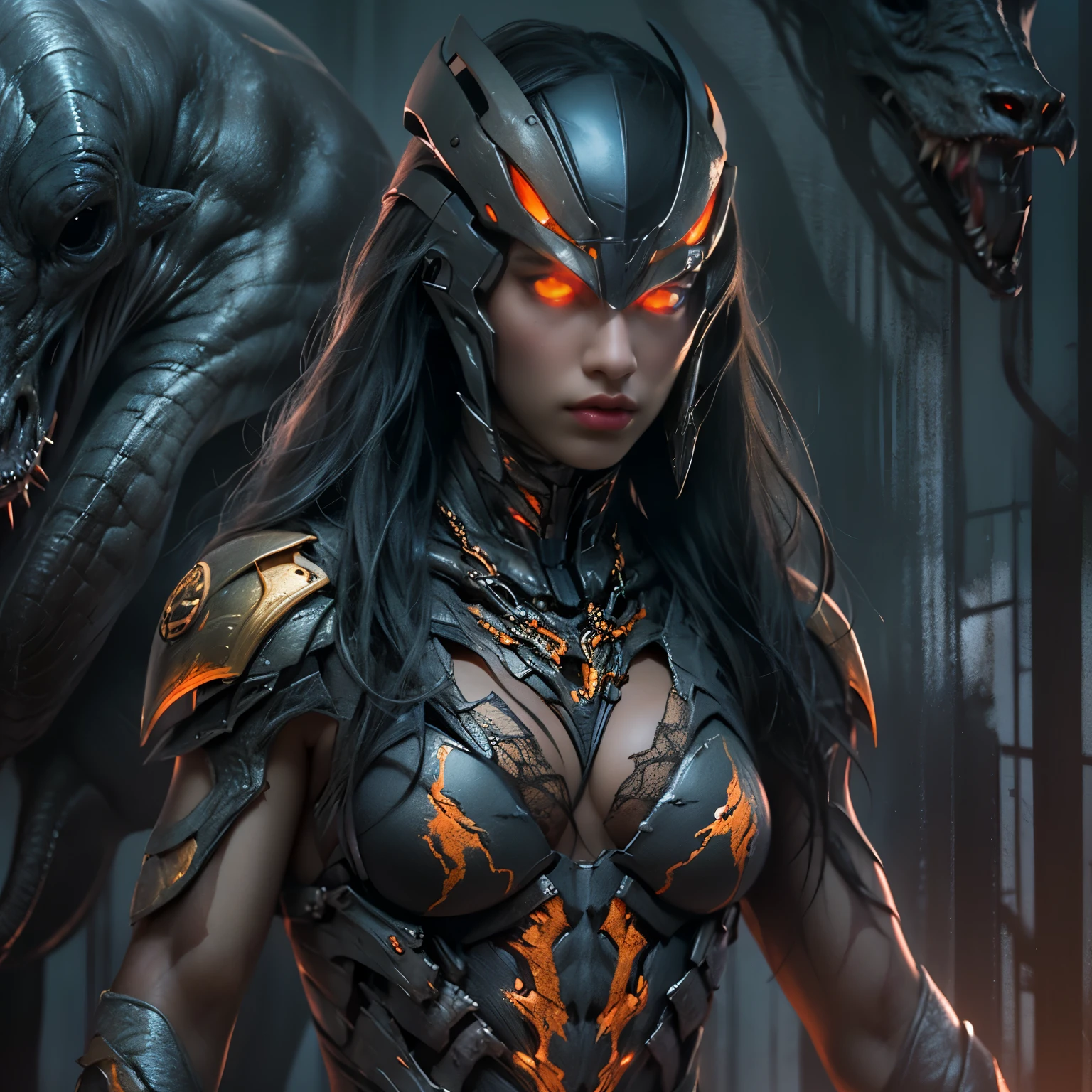 1 female alien, The predator, (extremely beautiful:1.2), (intense gaze:1.4), (predator:1.1), long dark claws, (NSFW:1), nipples, thick eyebrows, (She has shining orange eyes:1.2), the most beautiful face in the universe, jet black hair, symmetrical beautiful eyes, hyper detailed eyes,
A woman predator with an extremely beautiful face, her intense gaze fixed on her prey, a primal force that could not be denied.
(beautiful lean body:1.5), (muscular build:1.2), (prowling:1.3), (sleek movements:1.4)
Her beautiful body, muscular and toned, moved with sleek grace as she prowled, ready to strike at a moment's notice. The predator within her was always on,
cinematic drawing of characters, ultra high quality model, cinematic quality, detail up, (Intricate details:1.2), High resolution, High Definition, drawing faithfully, Official art, Unity 8K wall , 8K Portrait, Best Quality, Very High resolution, ultra detailed artistic photography,